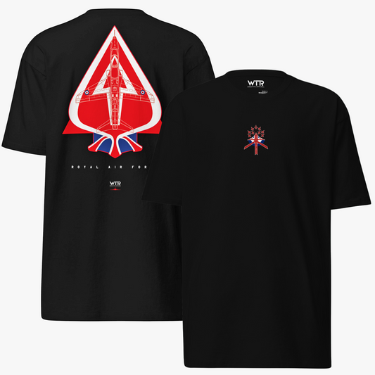 BAE HAWK T1 – RED ARROWS LIVERY EDITION HAND-DRAWN HEAVYWEIGHT T-SHIRT.