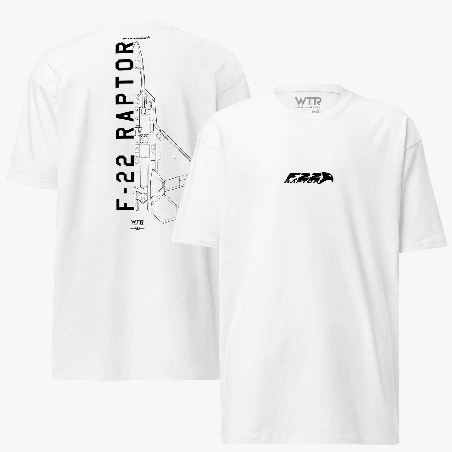 LOCKHEED MARTIN F-22 RAPTOR – HAND-DRAWN HEAVYWEIGHT PREMIUM T-SHIRT