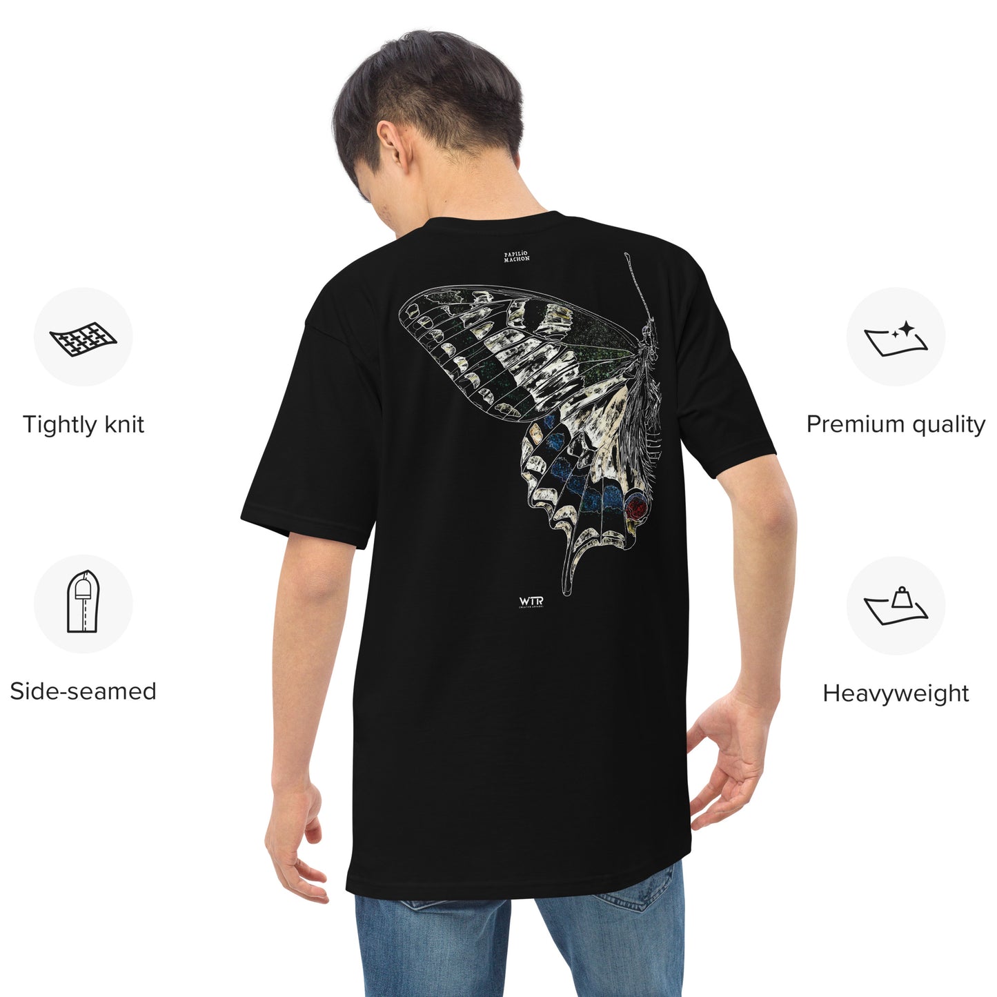 Papilio Machaon Old World Swallowtail Butterfly Coloured Hand-Drawn Black T-Shirt