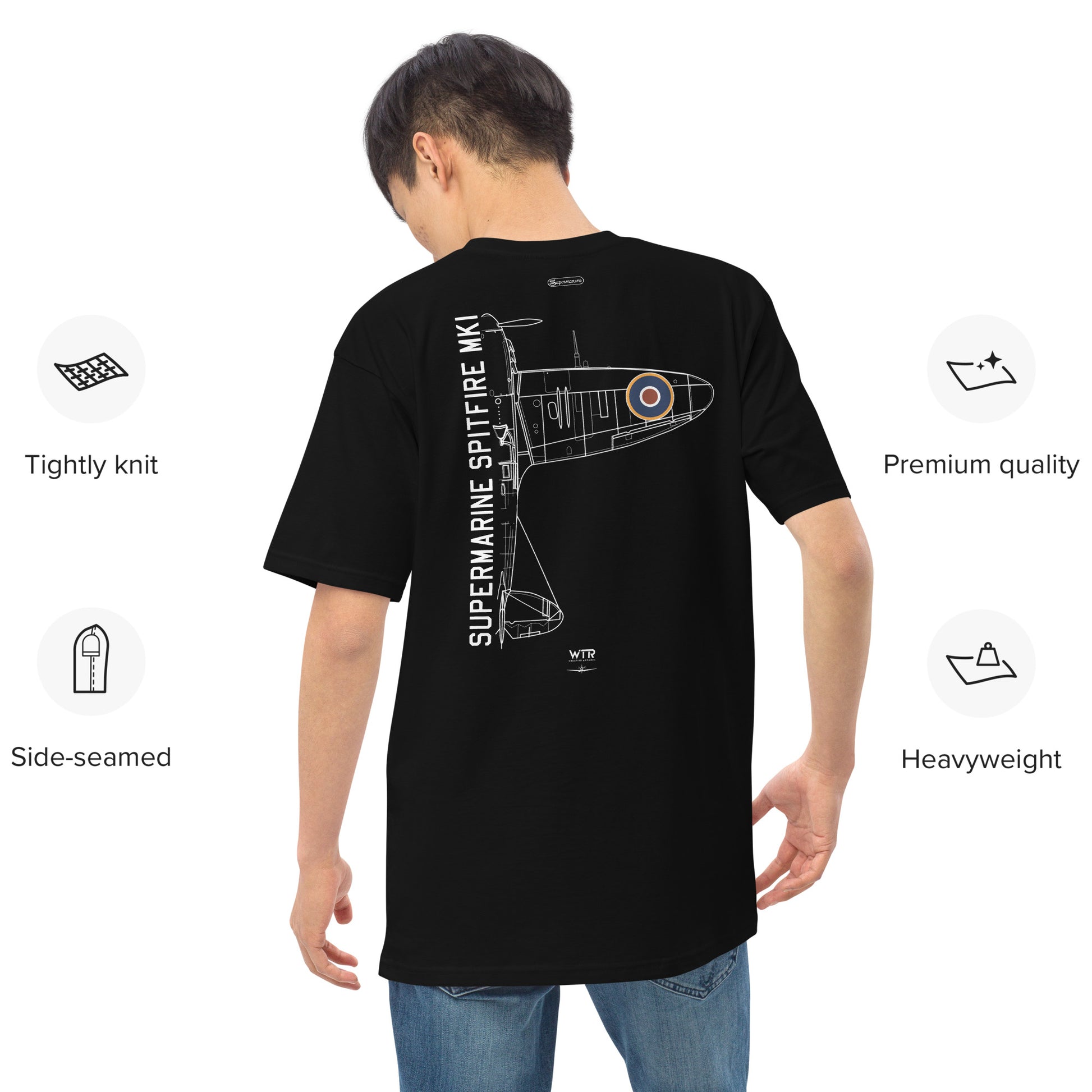 Supermarine Spitfire Mk1 Hand-Drawn Black T-Shirt