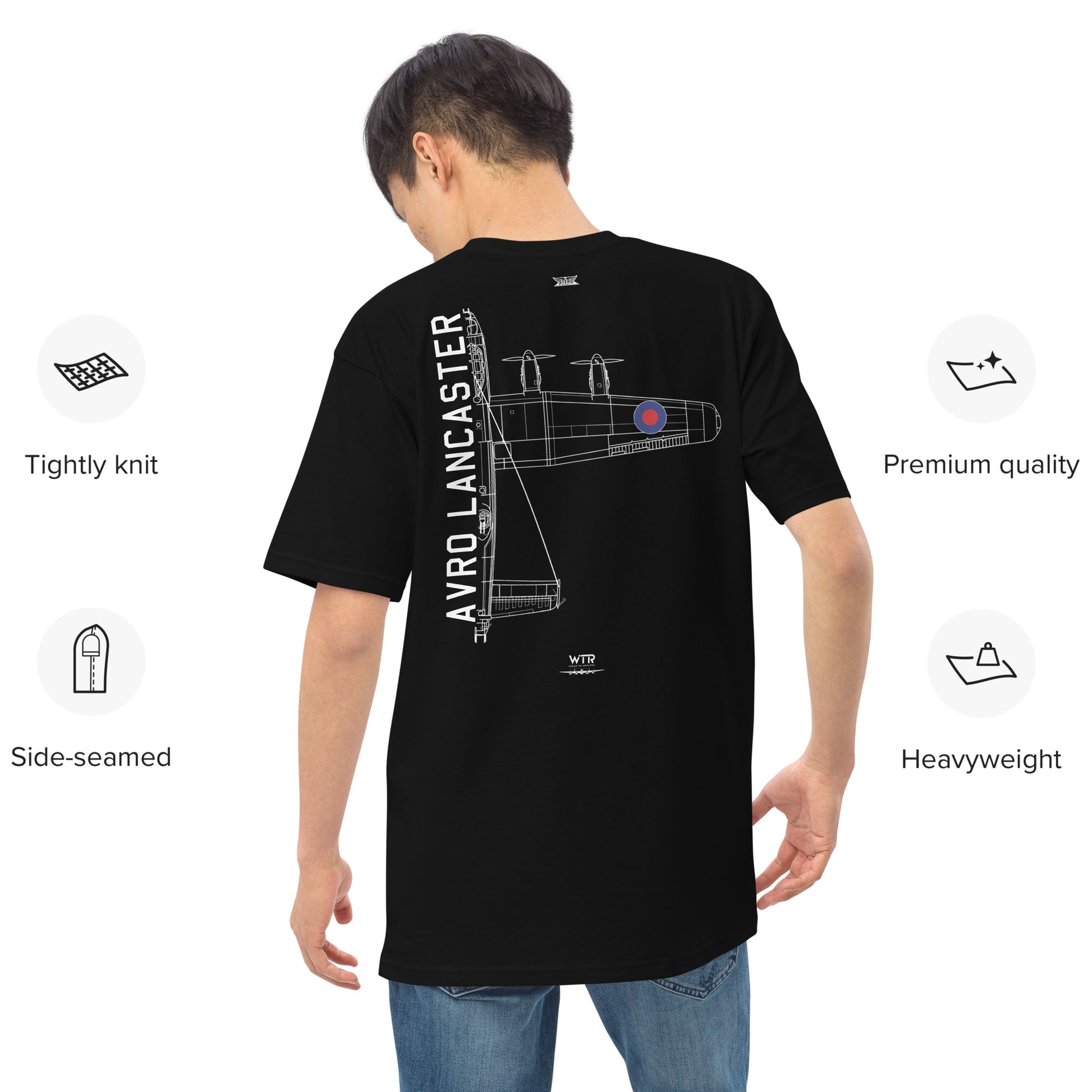 Avro Lancaster Bomber Dambuster Hand-Drawn Black T-Shirt
