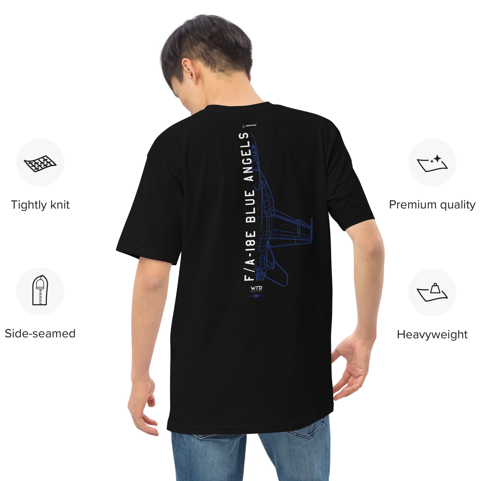 Boeing F/A-18E Super Hornet Blue Angels Edition Hand-Drawn Black T-Shirt
