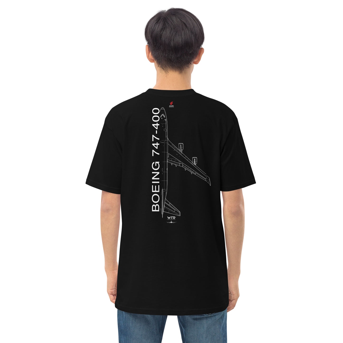 Boeing 747-400 Air China Variant Hand-Drawn Black T-Shirt