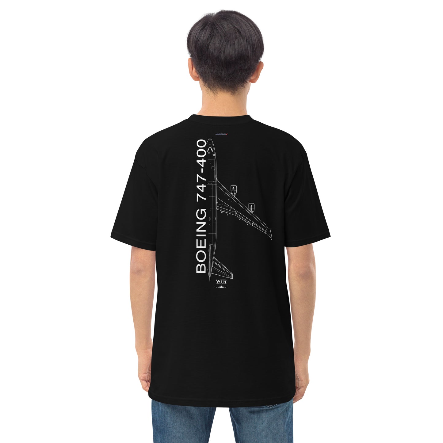 Boeing 747-400 Air France Variant Hand-Drawn Black T-Shirt