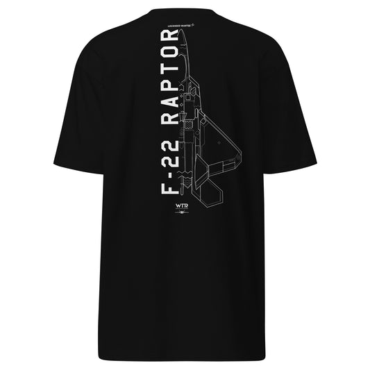 Lockheed Martin F-22 Raptor Hand-Drawn Black T-Shirt