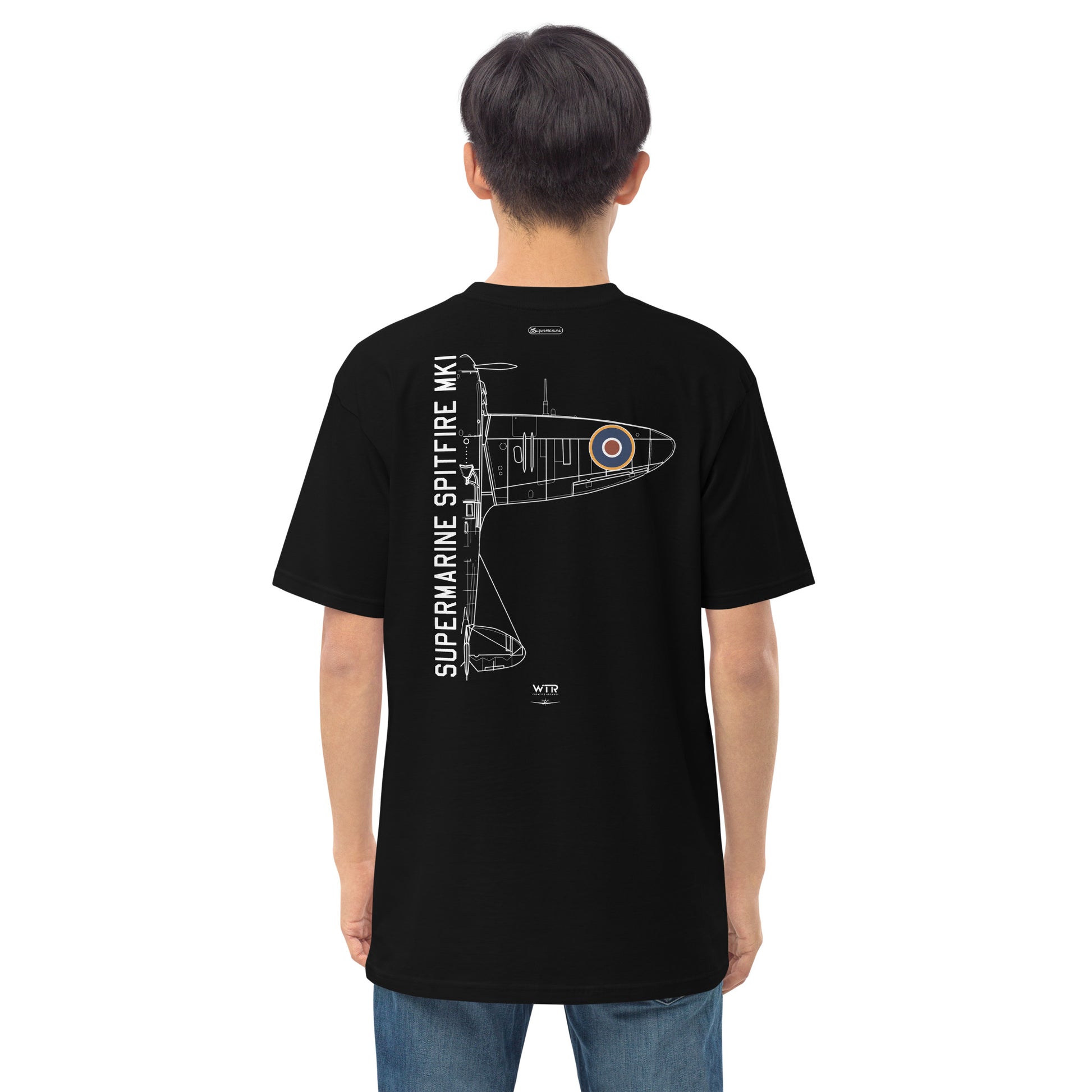 Supermarine Spitfire Mk1 Hand-Drawn Black T-Shirt
