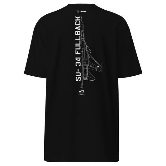 Sukhoi SU-34 Fullback Fighter-Bomber Hand-Drawn Black T-Shirt