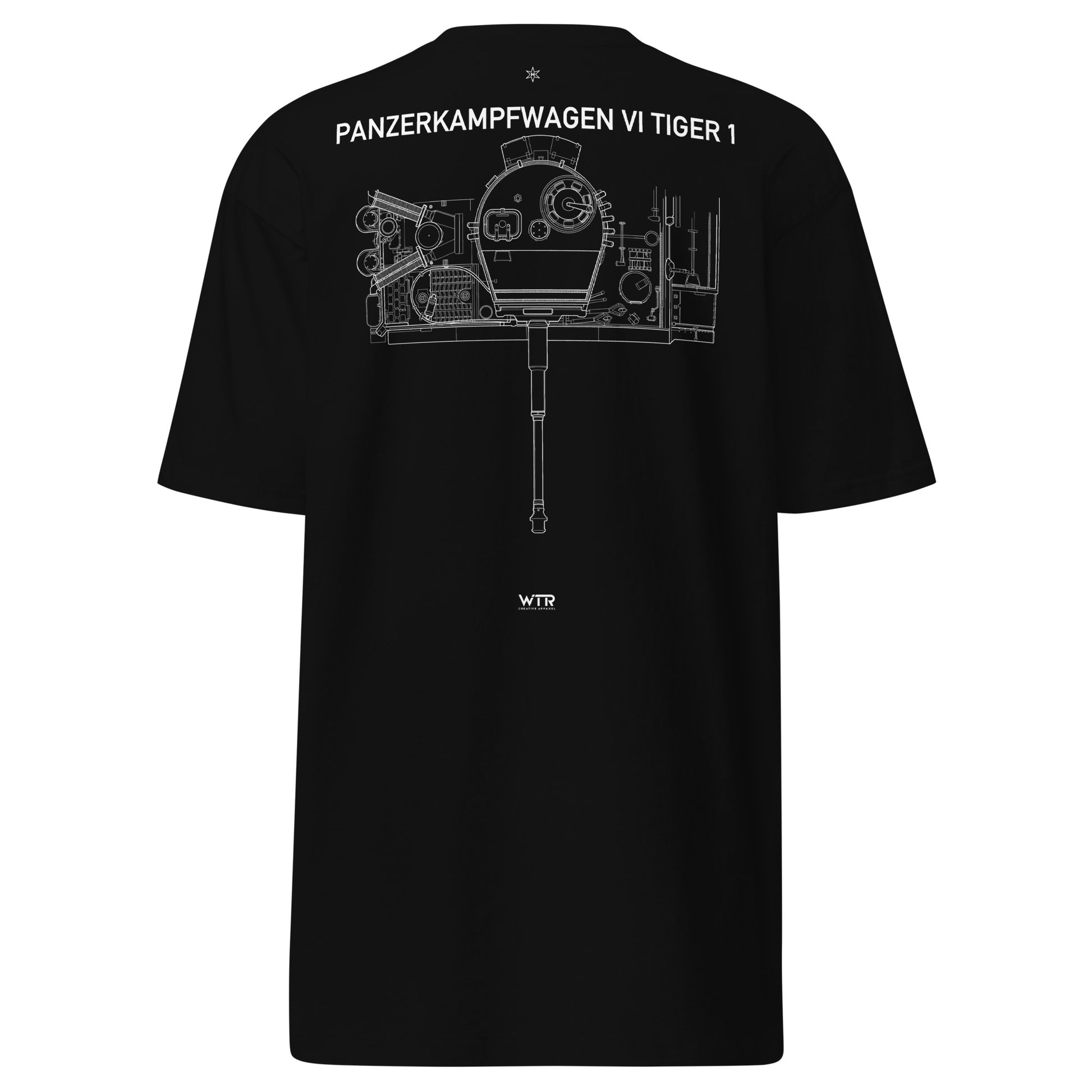 Tiger 1 Tank WWII Hand-Drawn Schematic Heavyweight Black T-Shirt