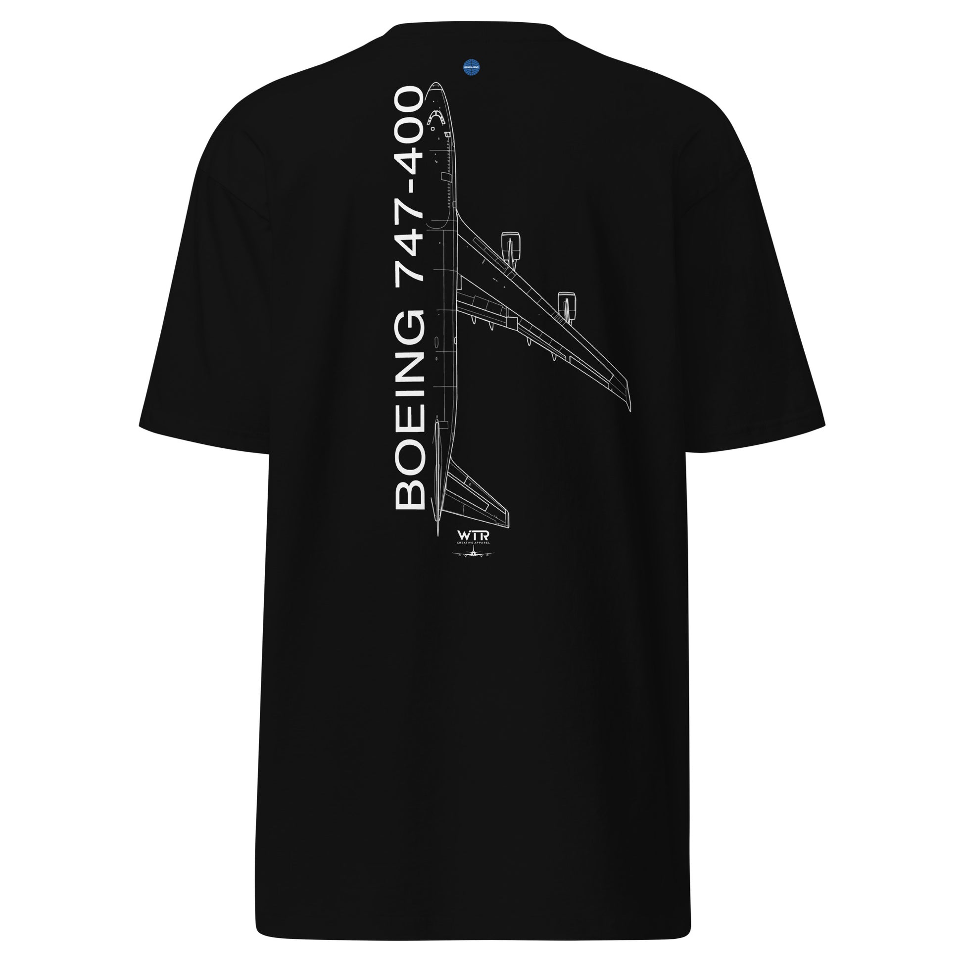 Boeing 747-400 Panam Variant Hand-Drawn Black T-Shirt