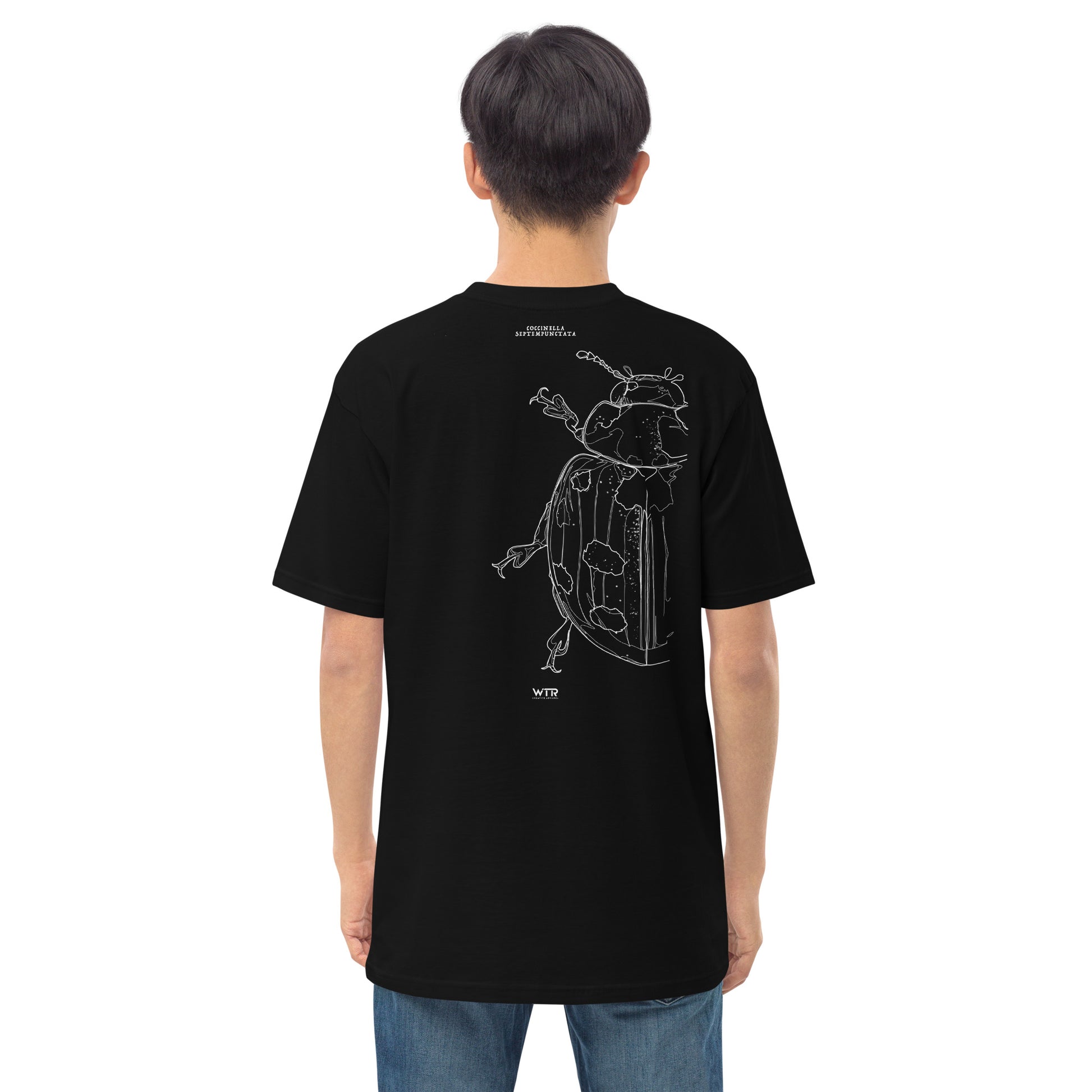 Coccinella septempunctata Ladybird Hand-Drawn Schematic Black T-Shirt
