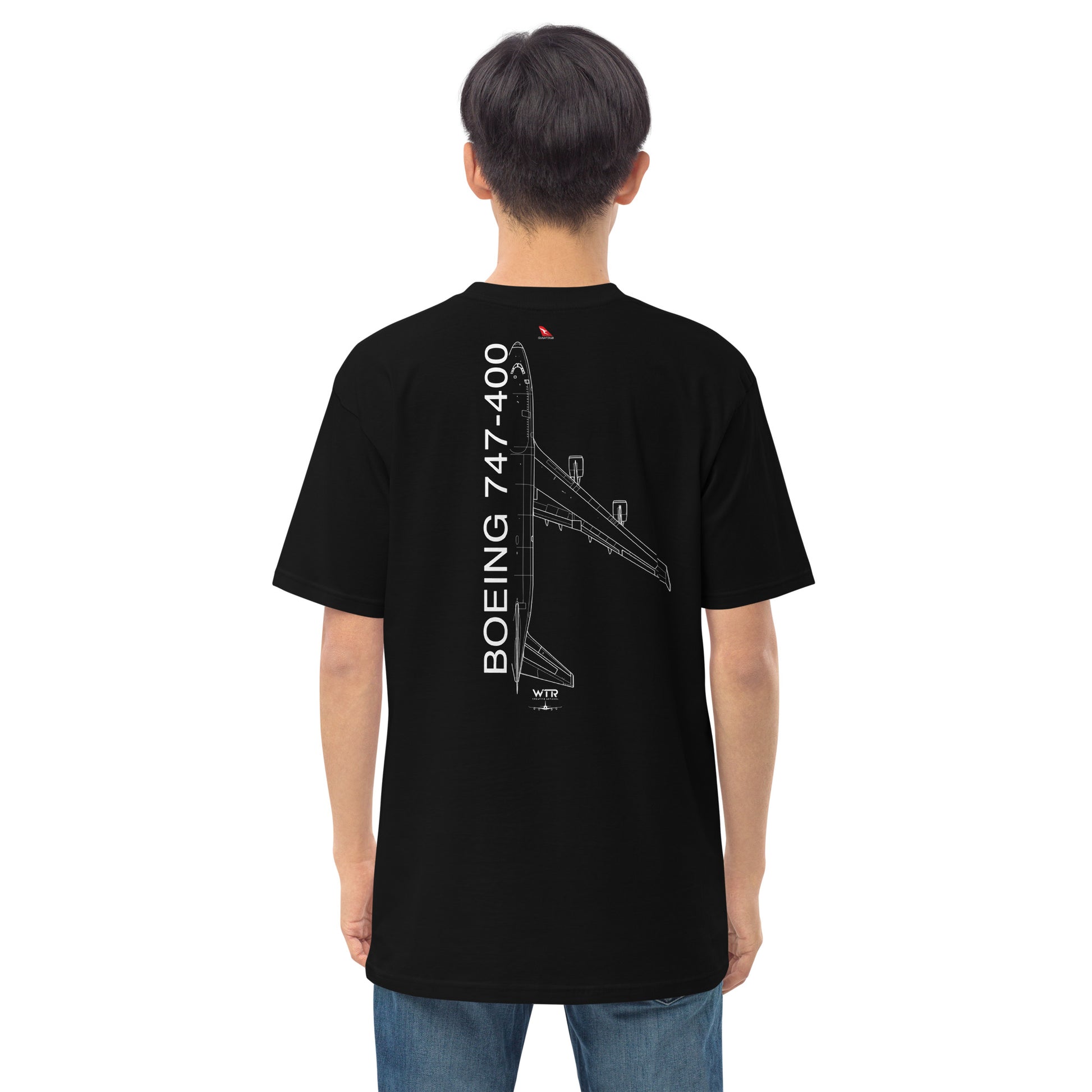 Boeing 747-400 Qantas Variant Hand-Drawn Black T-Shirt