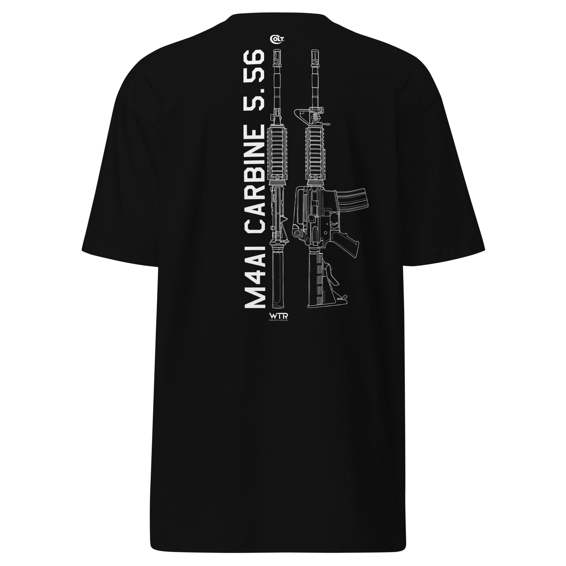 Colt M4A1 5.56 NATO Rifle US Infantry Hand-Drawn Schematic Black T-Shirt