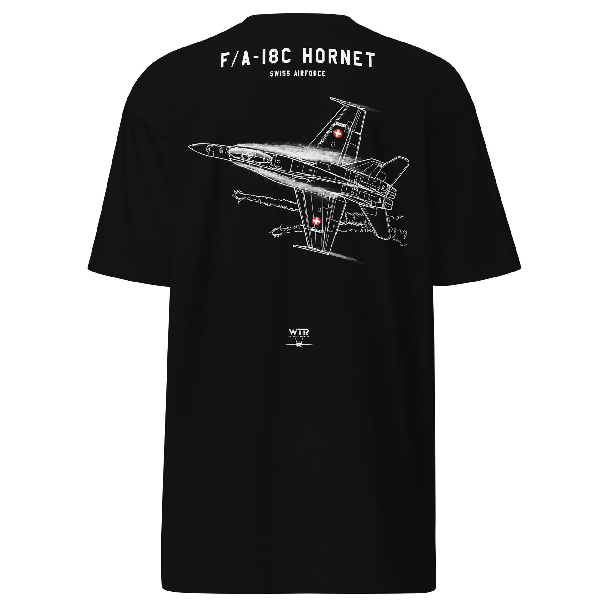 McDonnell Douglas F/A-18C Hornet Swiss Airforce Edition Hand-Drawn Black T-Shirt