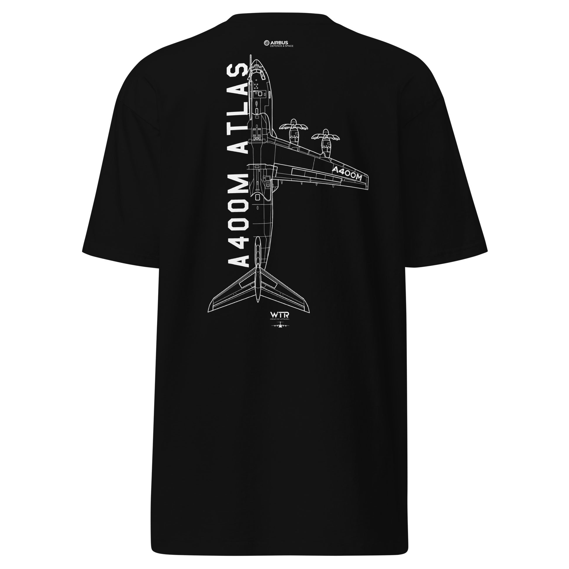 Airbus A400M Atlas Heavy Transport Hand-Drawn Schematic Black T-Shirt