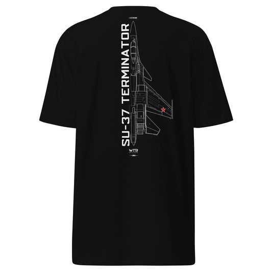 Sukhoi SU-37 Terminator Fighter Hand-Drawn Schematic Black T-Shirt
