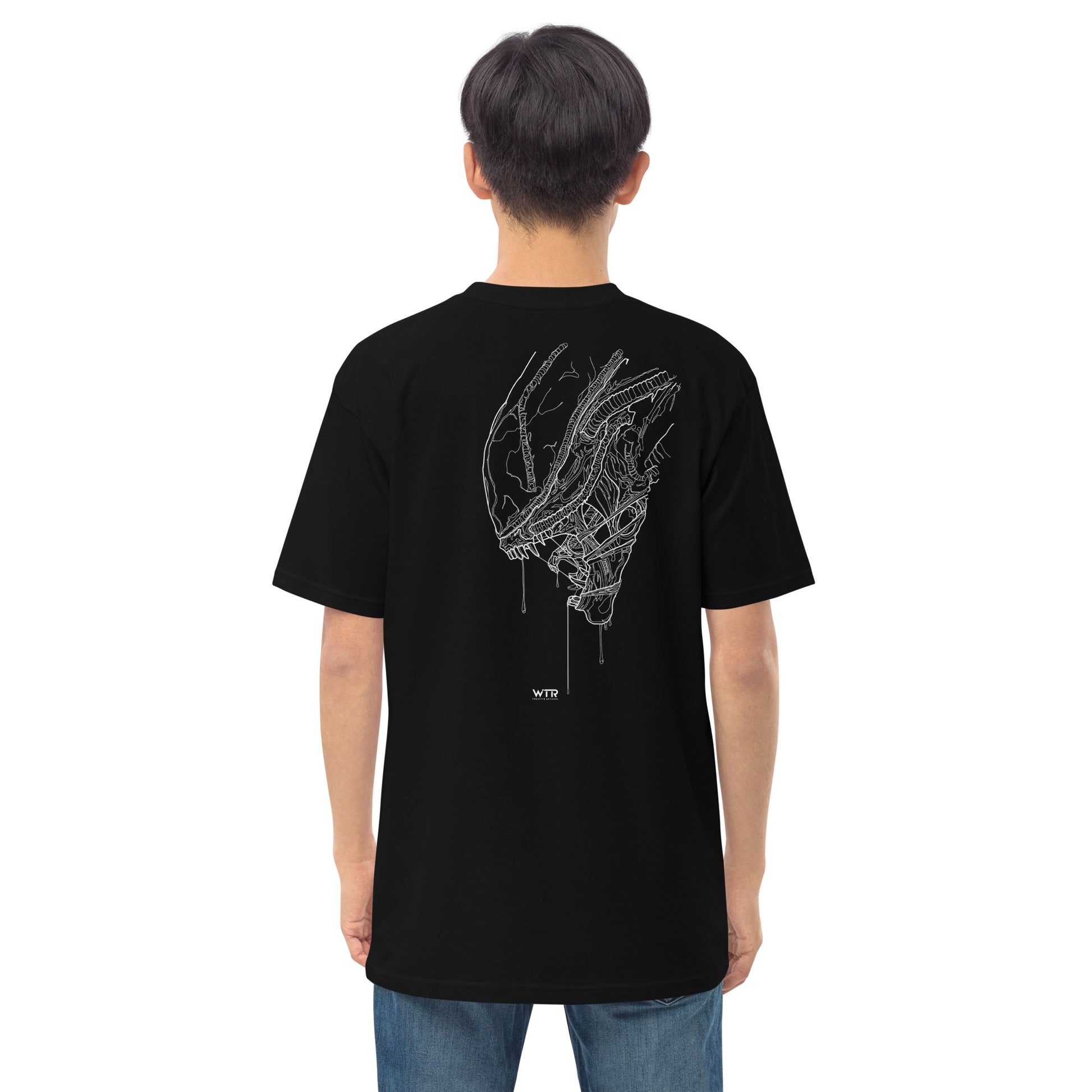 Alien Xenomorph Hand-Drawn Profile Heavyweight Black T-Shirt