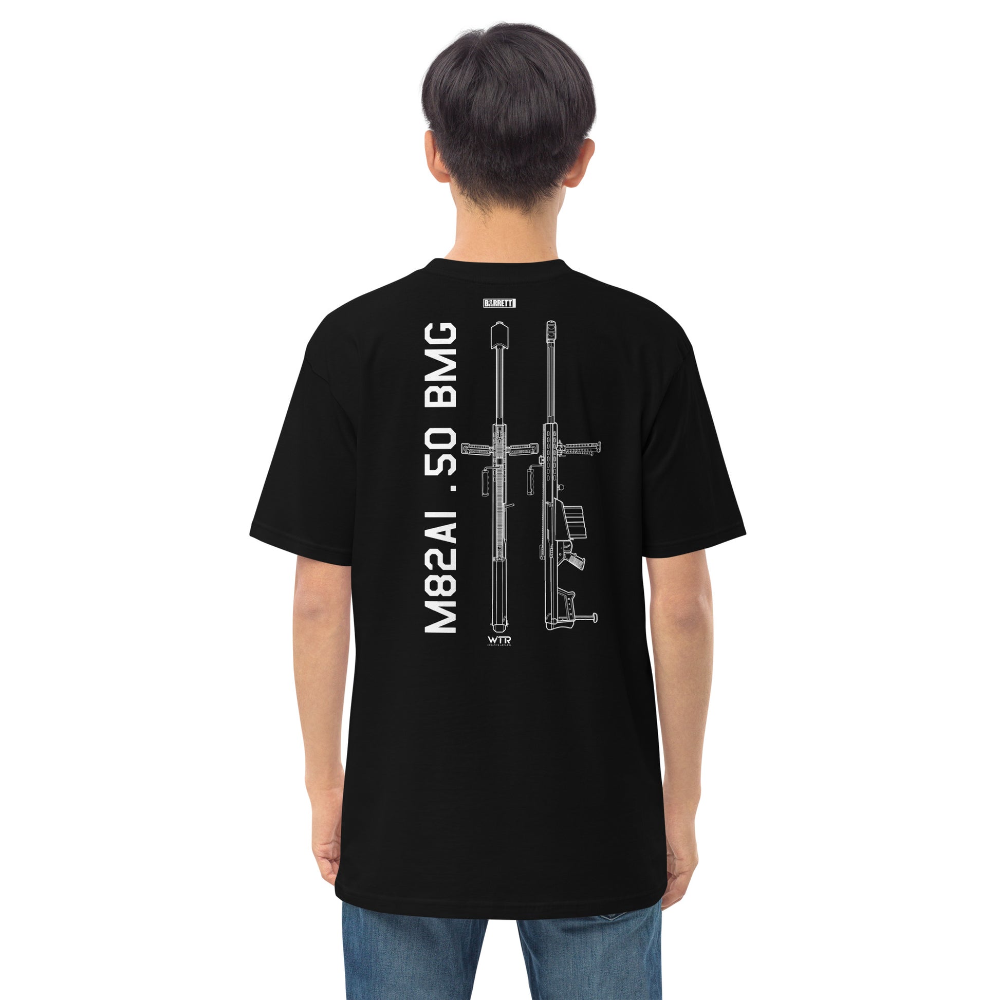 Barrett M82A1 .50 BMG Hand-Drawn Schematic Heavyweight Black T-Shirt