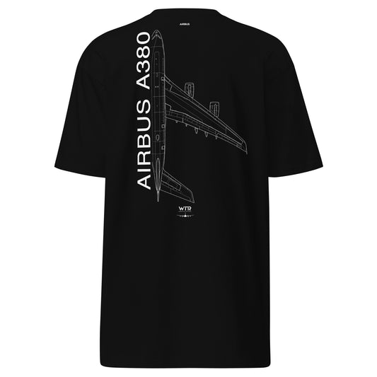 Airbus A380 Superjumbo Hand-Drawn Schematic Heavyweight Black T-Shirt