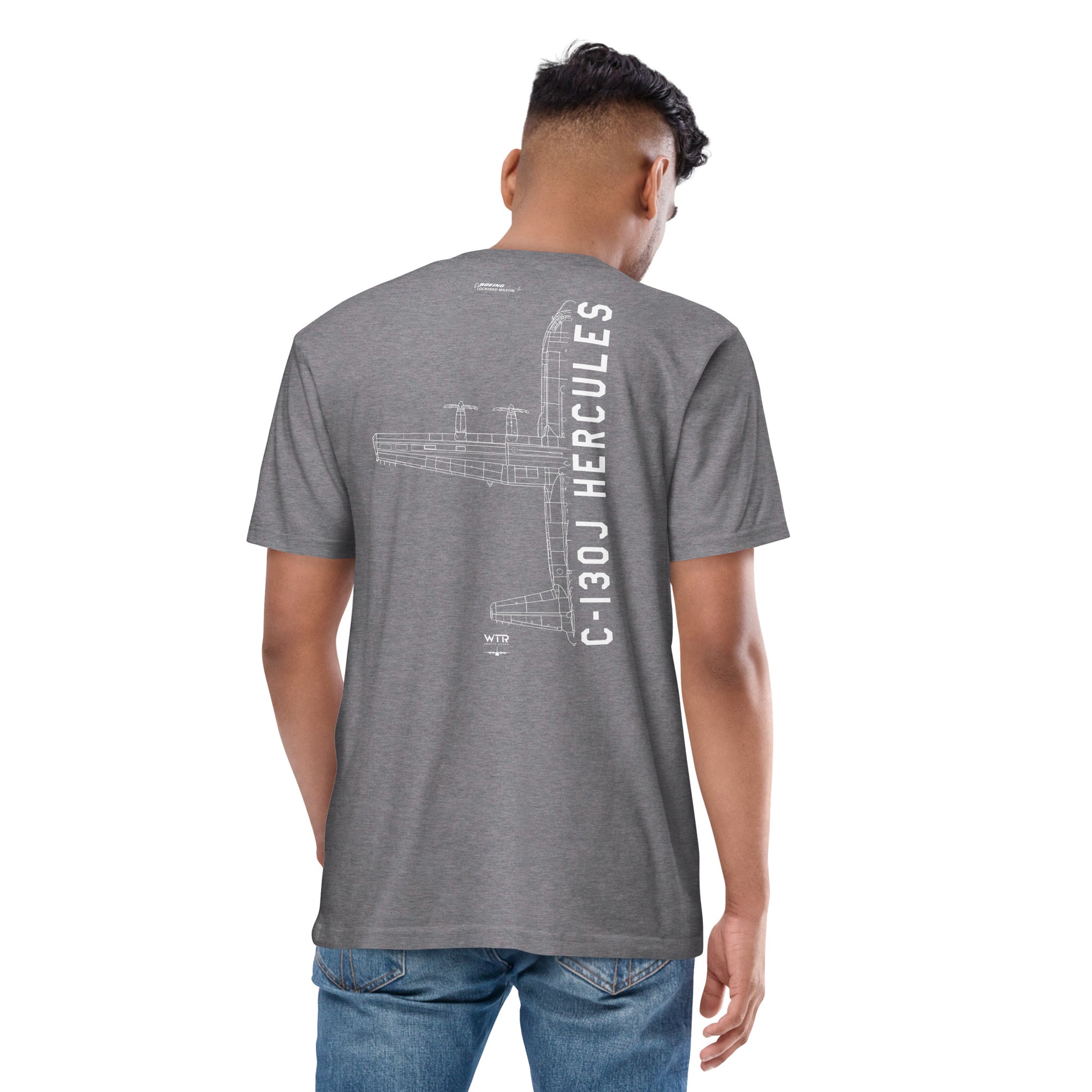 Lockheed Martin C-130j Hercules Hand-drawn Heavyweight Carbon Grey T-shirt.