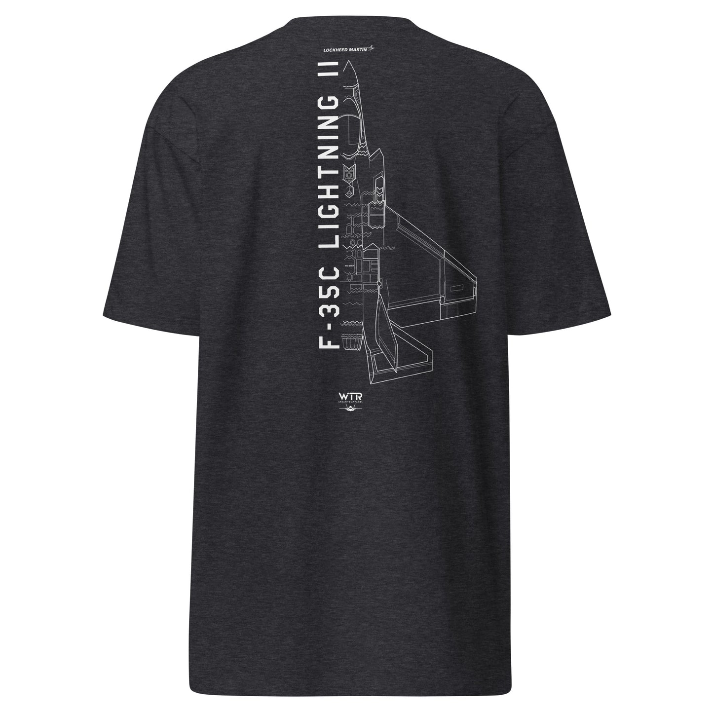 Lockheed Martin F-35C Lightning II CATOBAR Hand-Drawn Charcoal T-Shirt