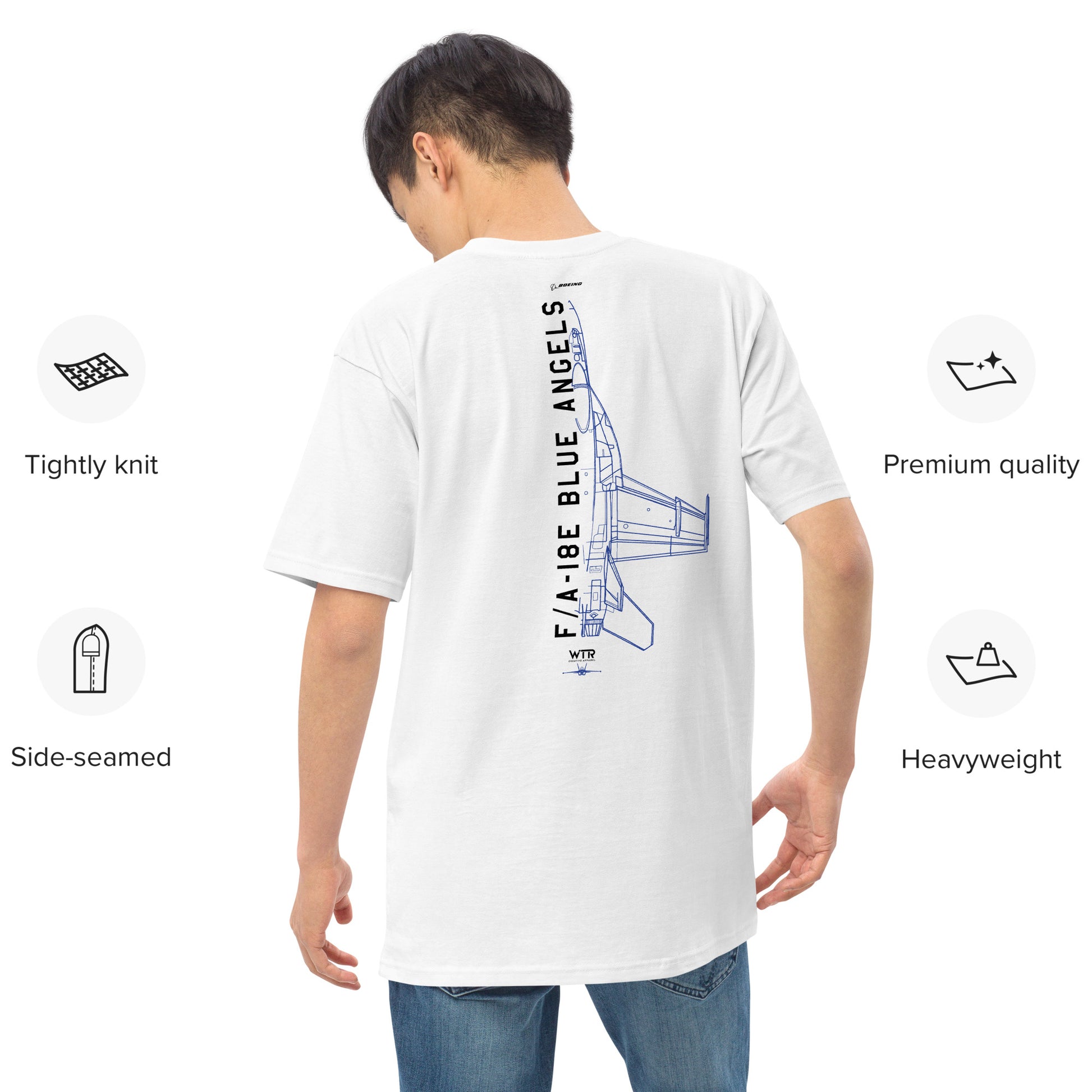 Boeing F/A-18E Super Hornet Blue Angels Edition Hand-Drawn White T-Shirt