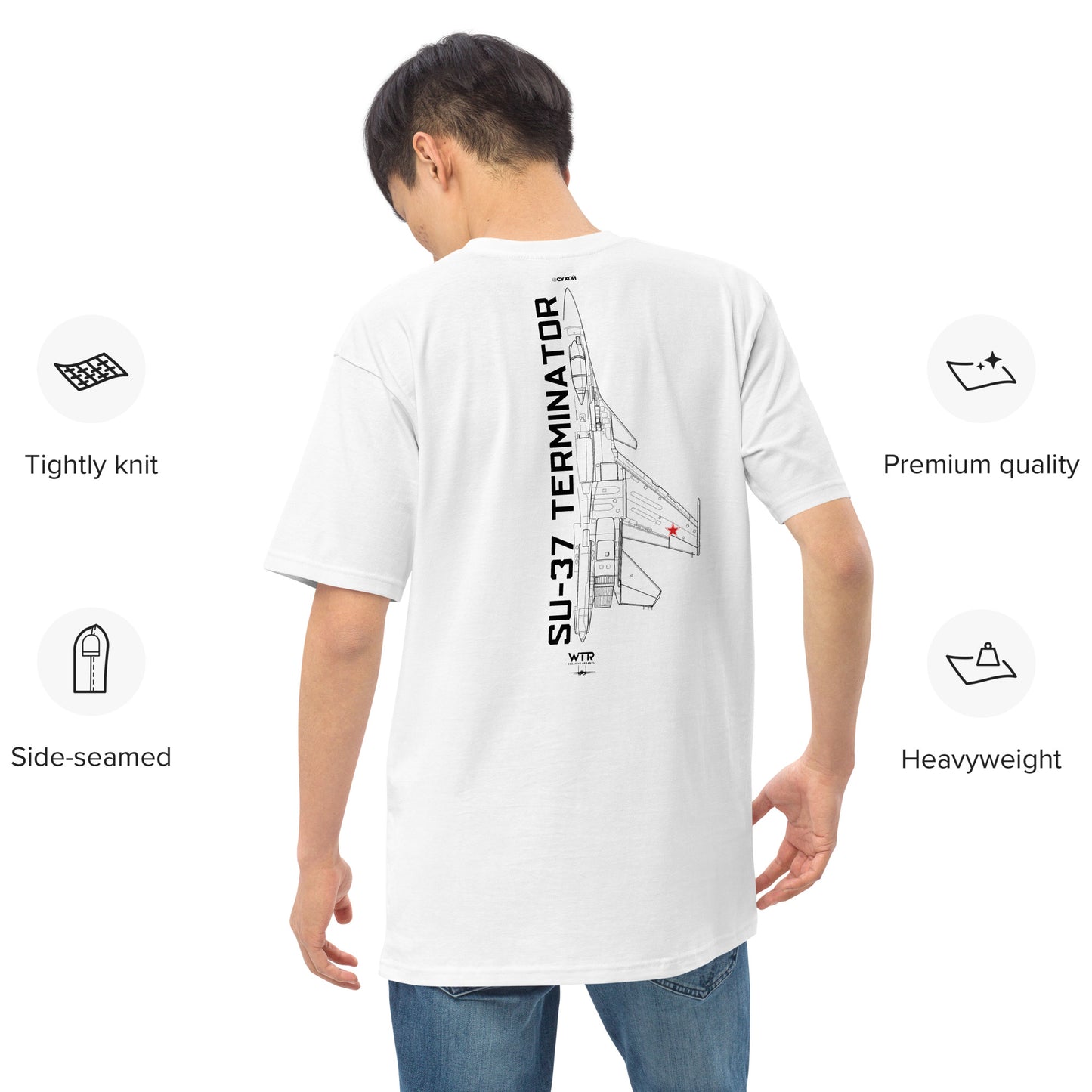 Sukhoi SU-37 Terminator Fighter Hand-Drawn Schematic White T-Shirt