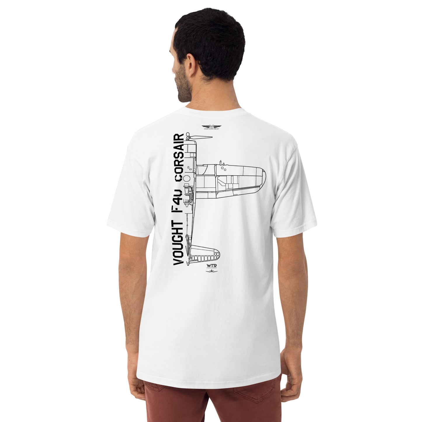 Vought F4U Corsair US Navy WW2 Pacific Theatre Hand-Drawn White T-Shirt