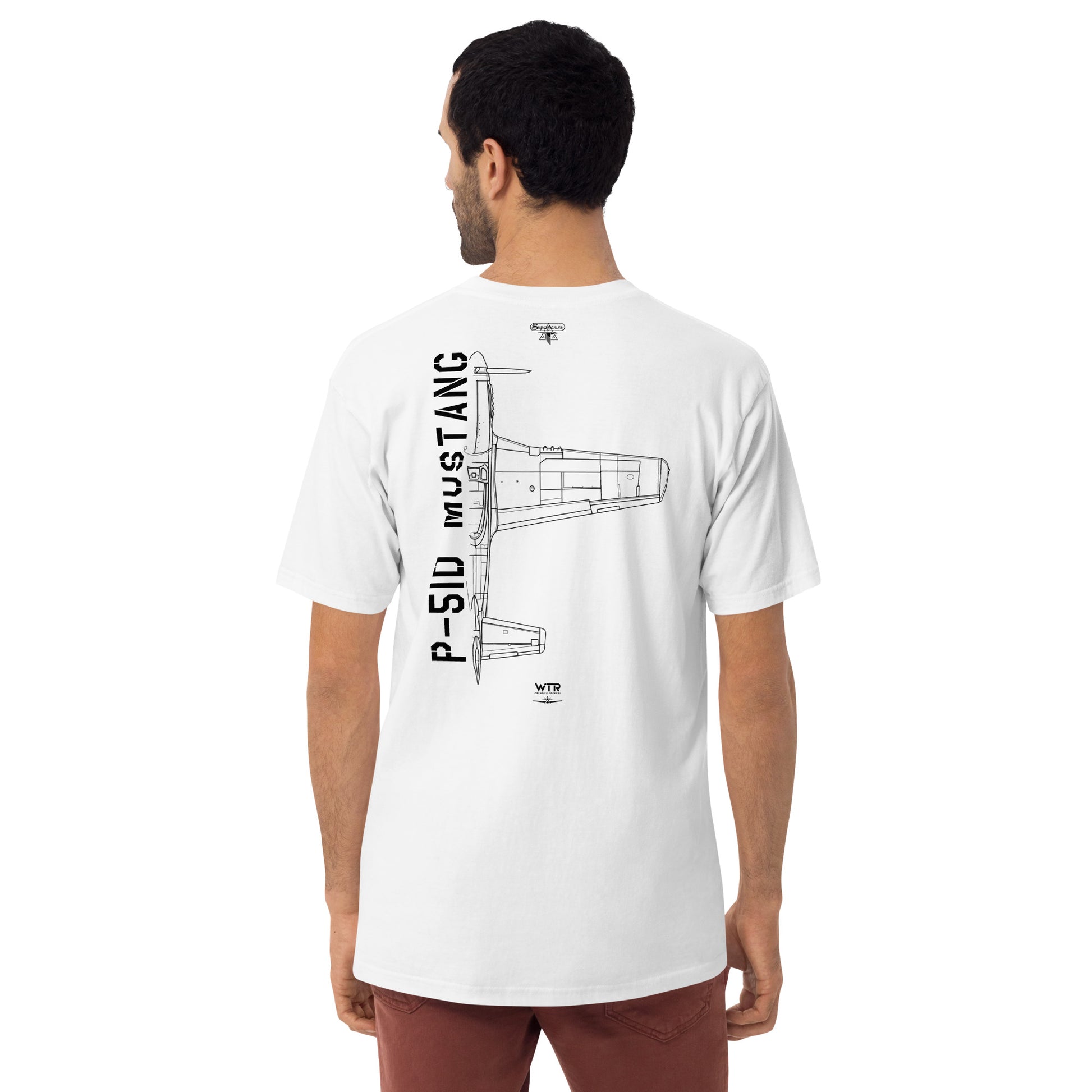 North American P-51D Mustang Hand-Drawn White T-Shirt