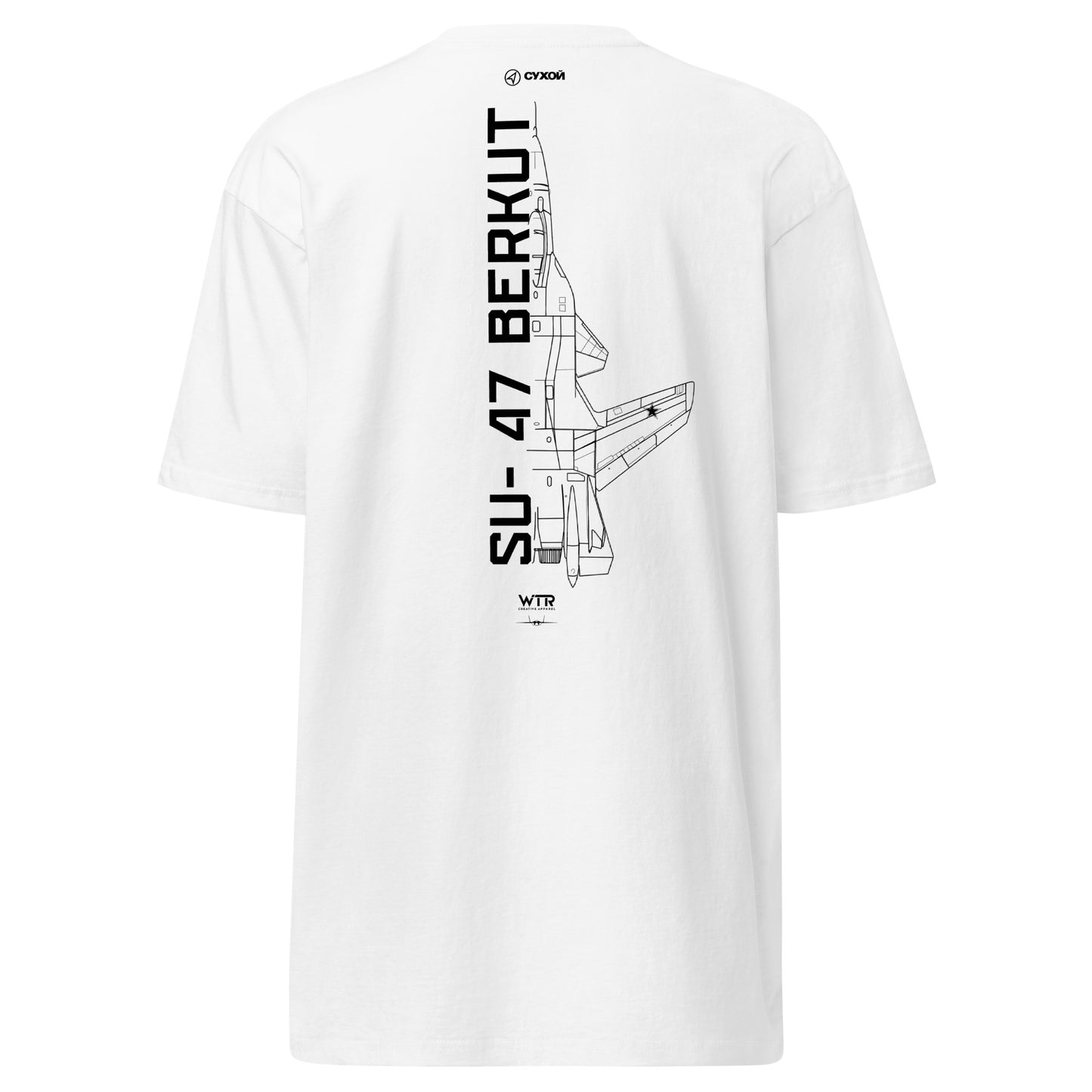 Sukhoi SU-47 Berkut Golden Eagle Hand-Drawn White T-Shirt