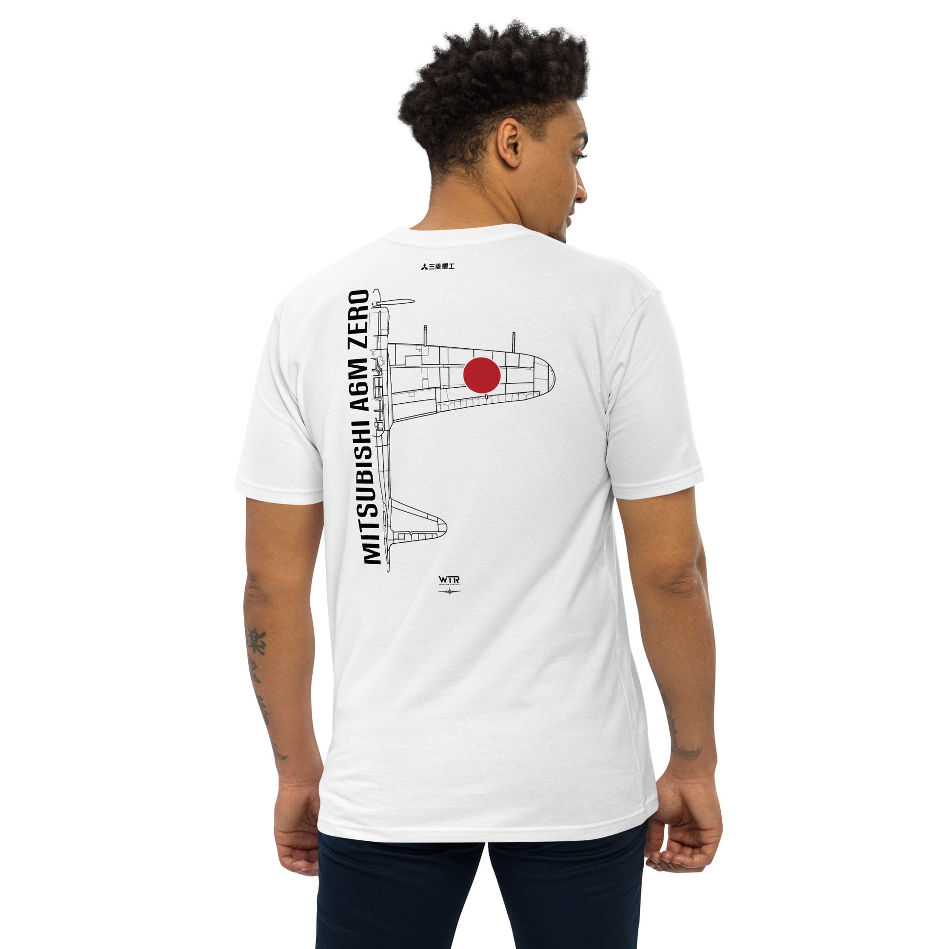 Mitsubishi A6M Zero Japanese Imperial Navy Hand-Drawn White T-Shirt