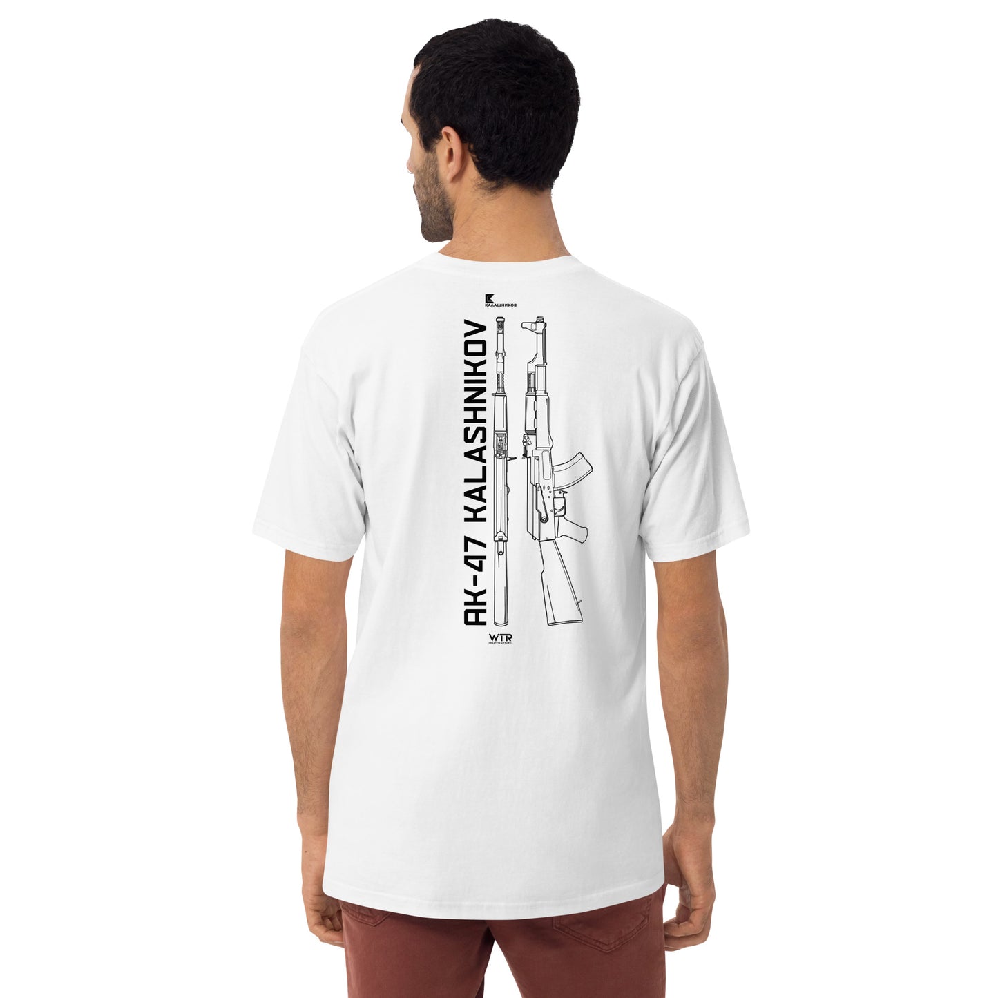 AK-47 Kalashnikov Rifle Hand-Drawn White T-Shirt