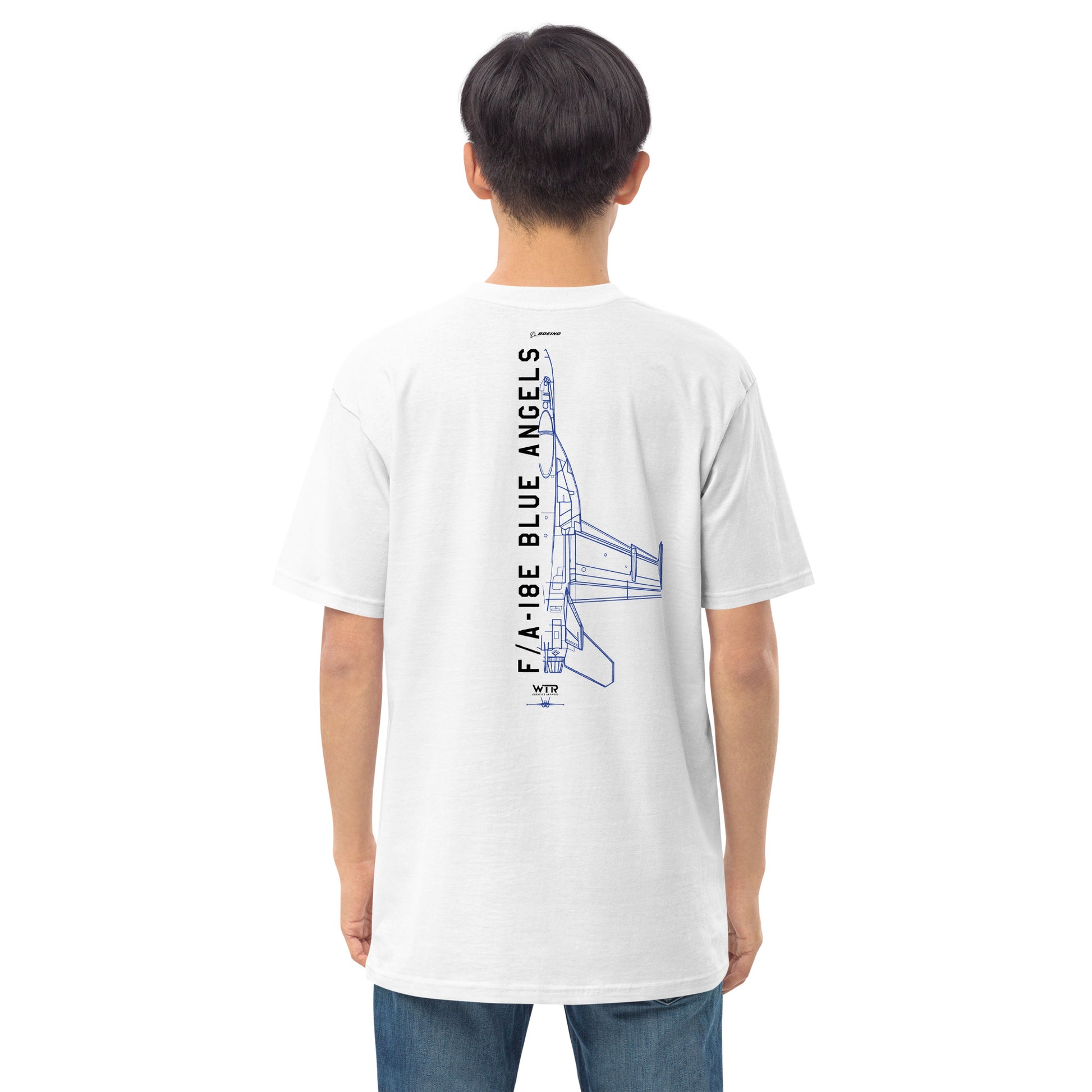 Boeing F/A-18E Super Hornet Blue Angels Edition Hand-Drawn White T-Shirt