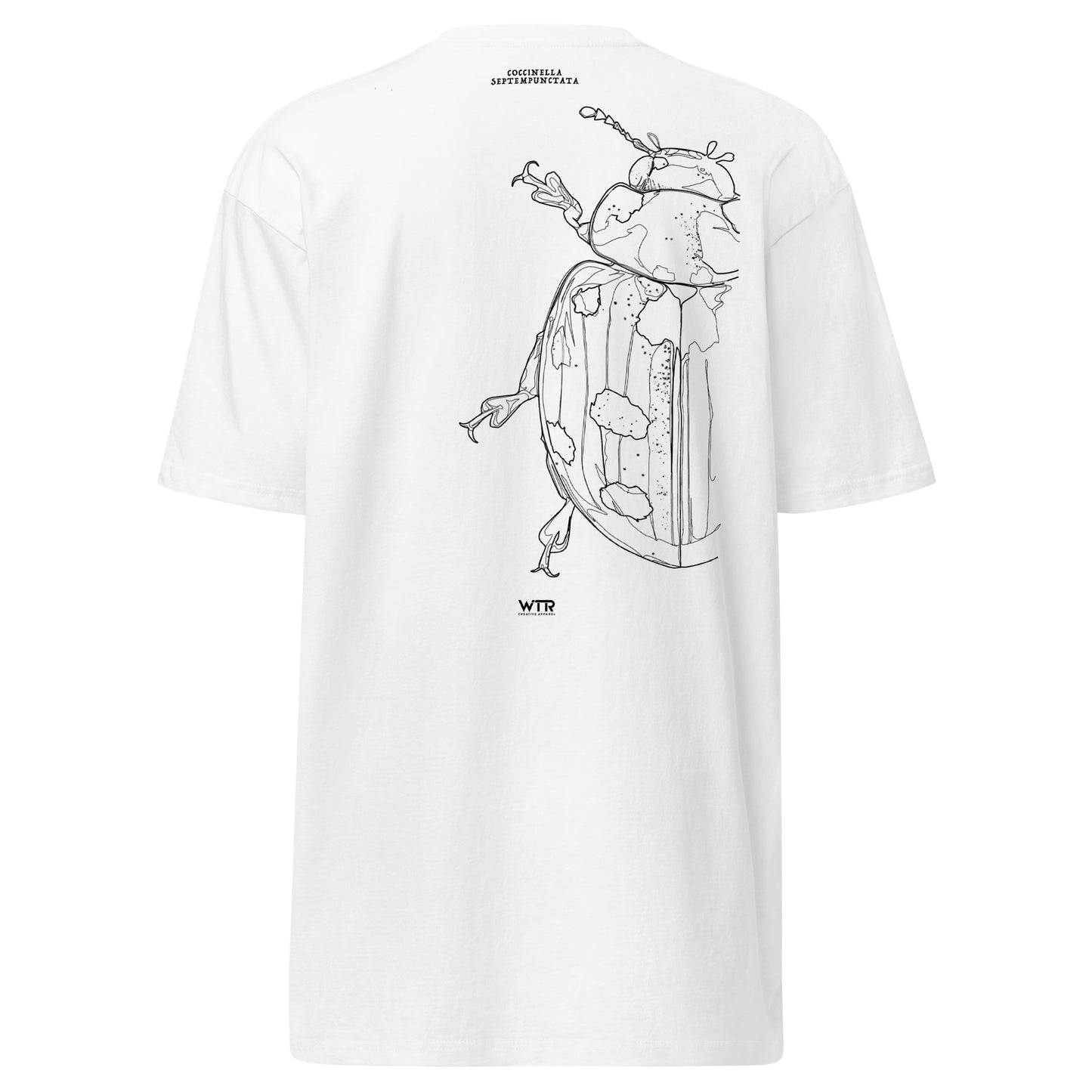 Coccinella septempunctata Ladybird Hand-Drawn Schematic White T-Shirt