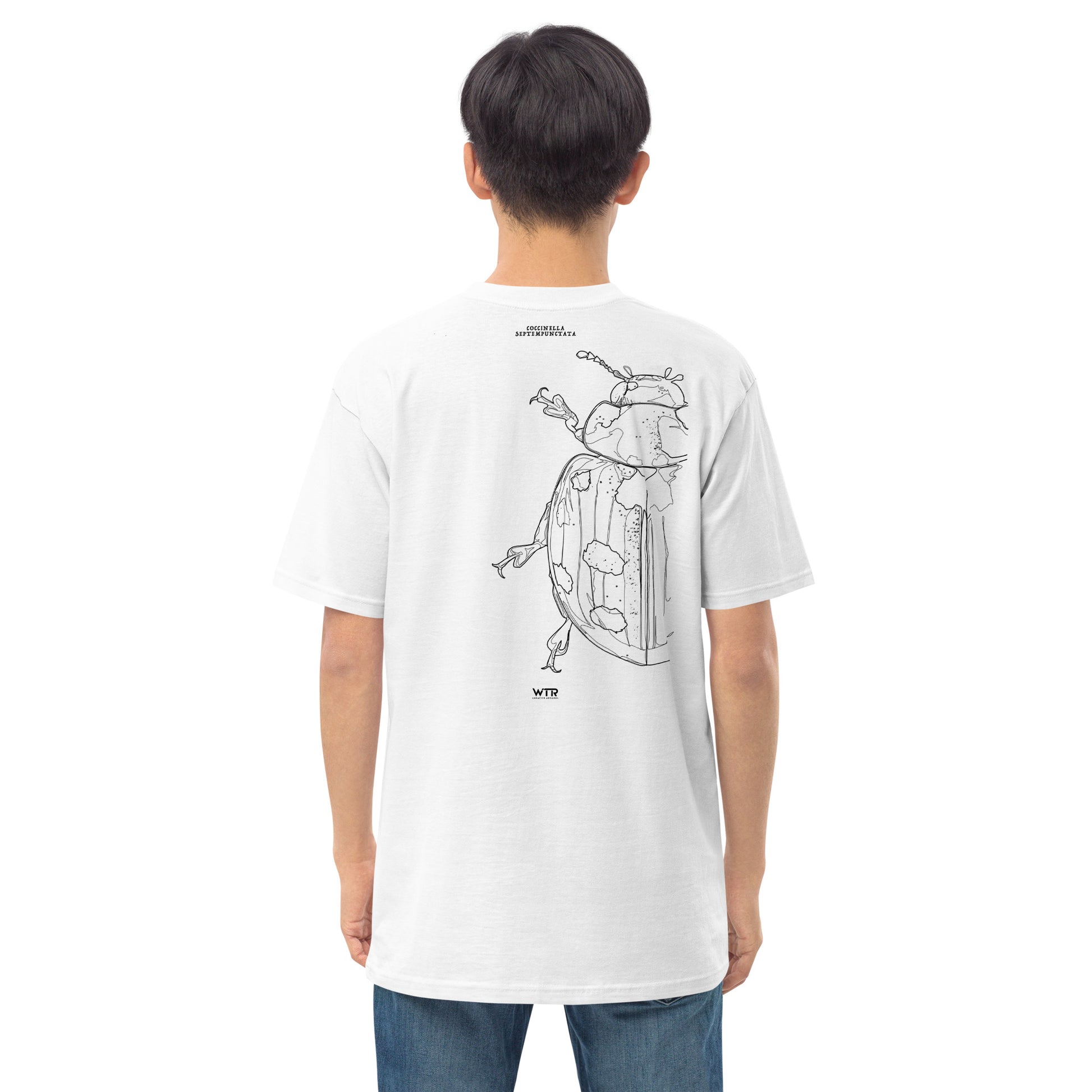 Coccinella septempunctata Ladybird Hand-Drawn Schematic White T-Shirt