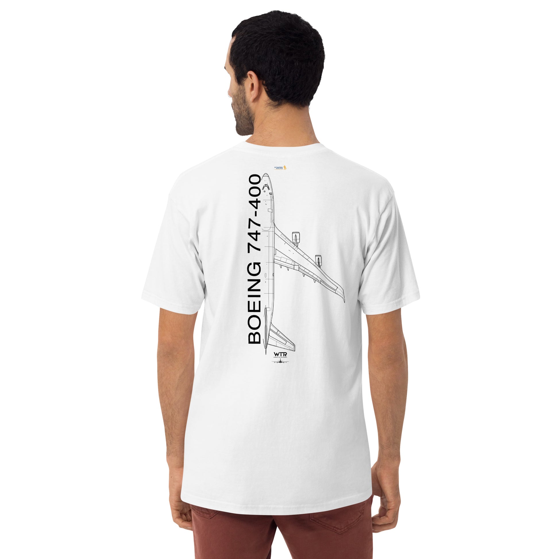 Boeing 747-400 Singapore Airlines Variant Hand-Drawn White T-Shirt