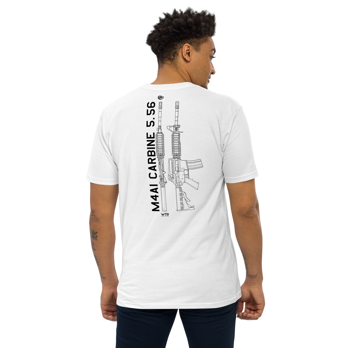 Colt M4A1 5.56 NATO Rifle US Infantry Hand-Drawn Schematic White T-Shirt