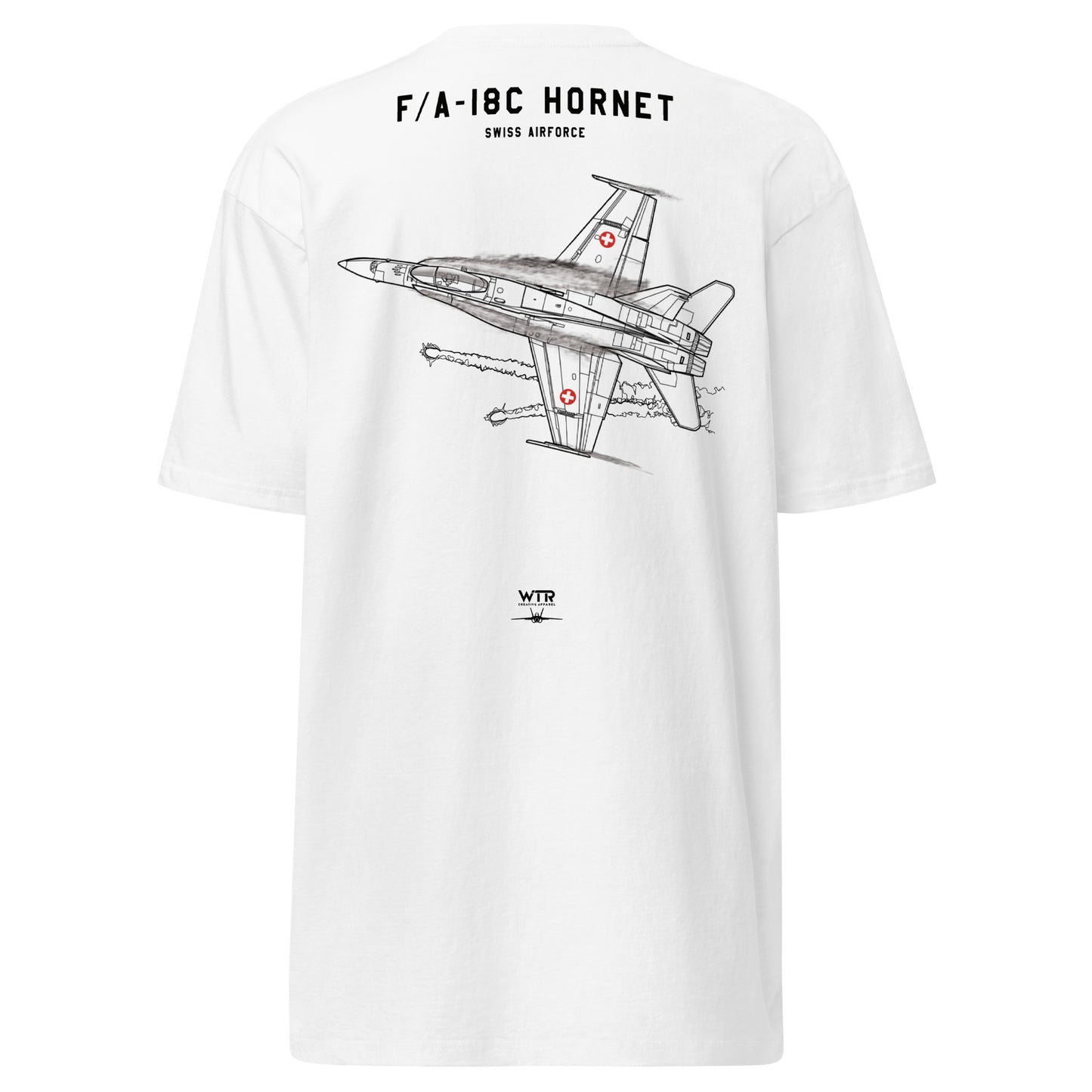 McDonnell Douglas F/A-18C Hornet Swiss Airforce Edition Hand-Drawn White T-Shirt