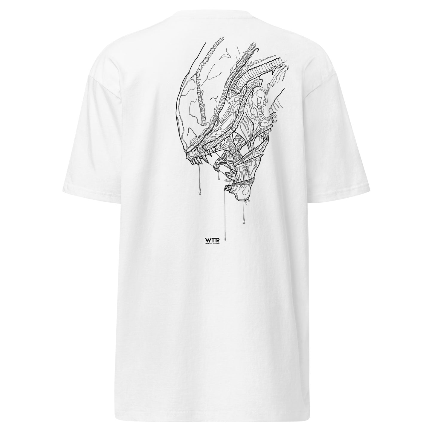 Alien Xenomorph Hand-Drawn Profile Heavyweight White T-Shirt