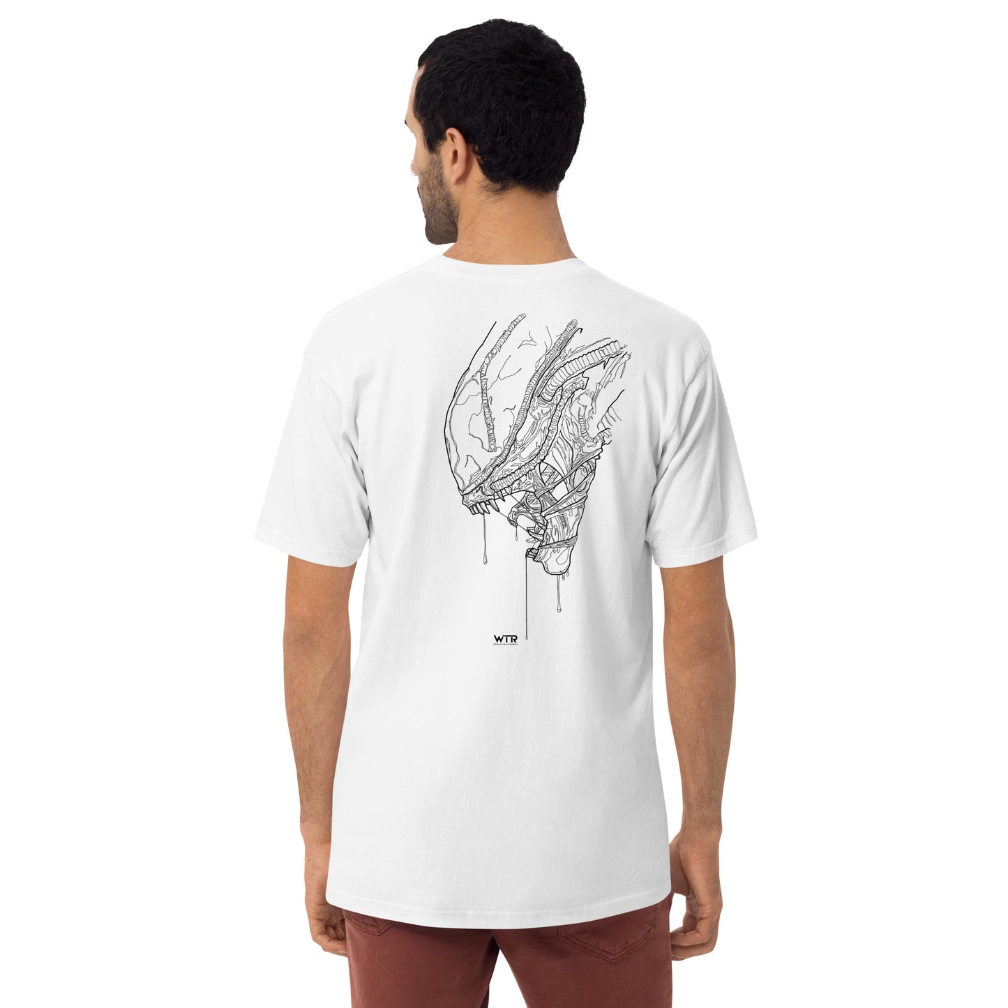 Alien Xenomorph Hand-Drawn Profile Heavyweight White T-Shirt