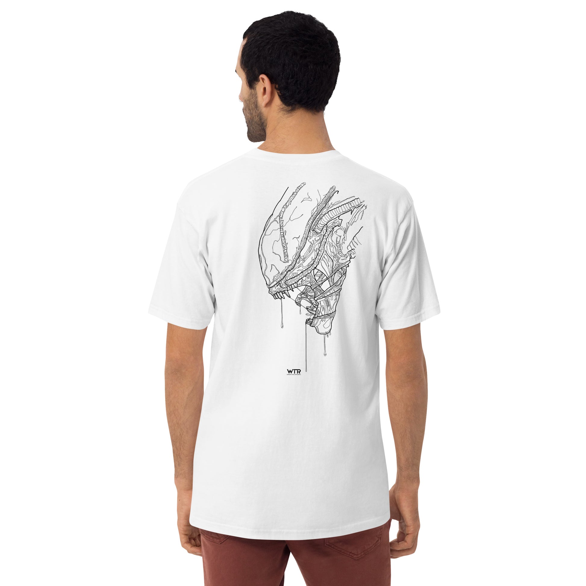 Alien Xenomorph Hand-Drawn Profile Heavyweight White T-Shirt