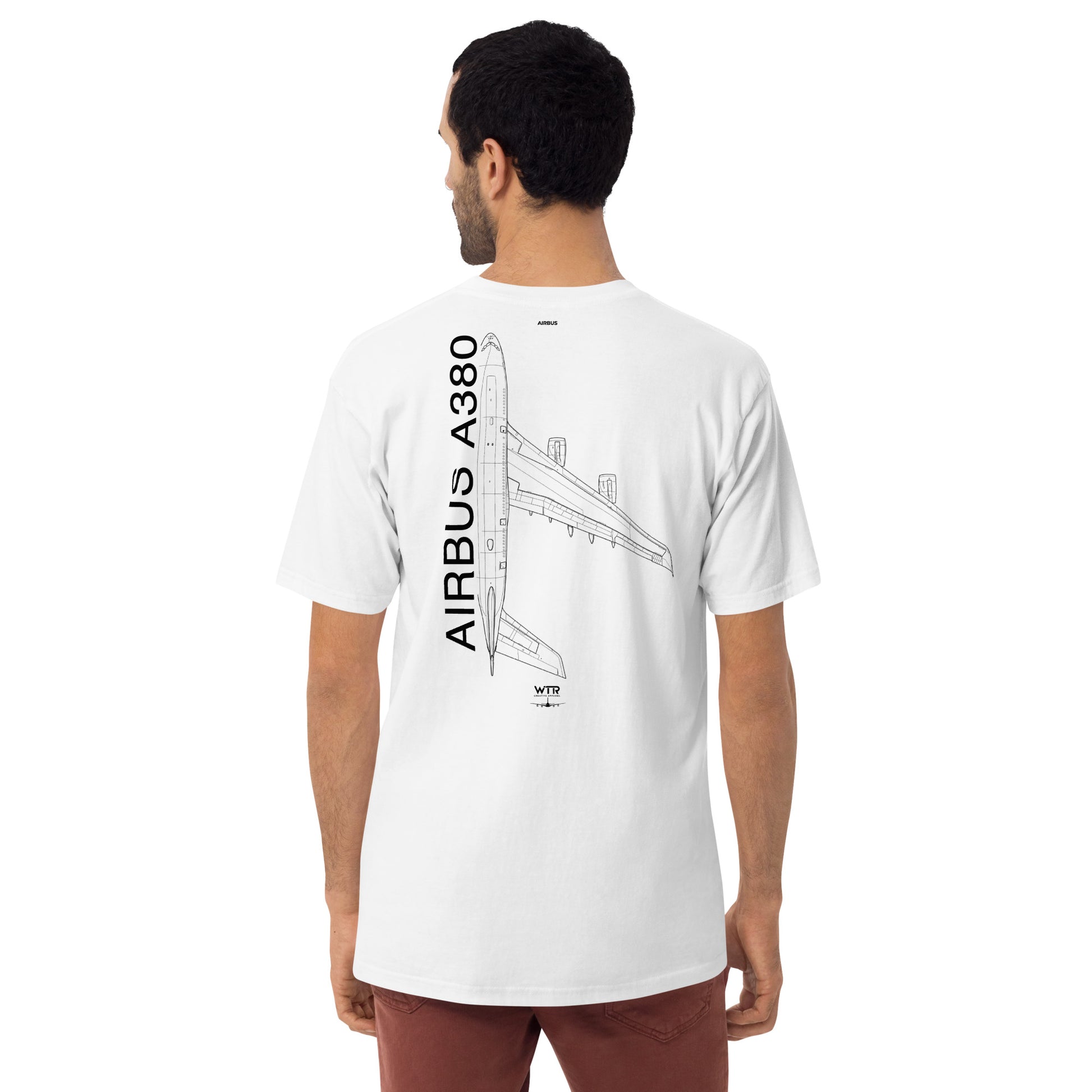 Airbus A380 Superjumbo Hand-Drawn Schematic Heavyweight White T-Shirt