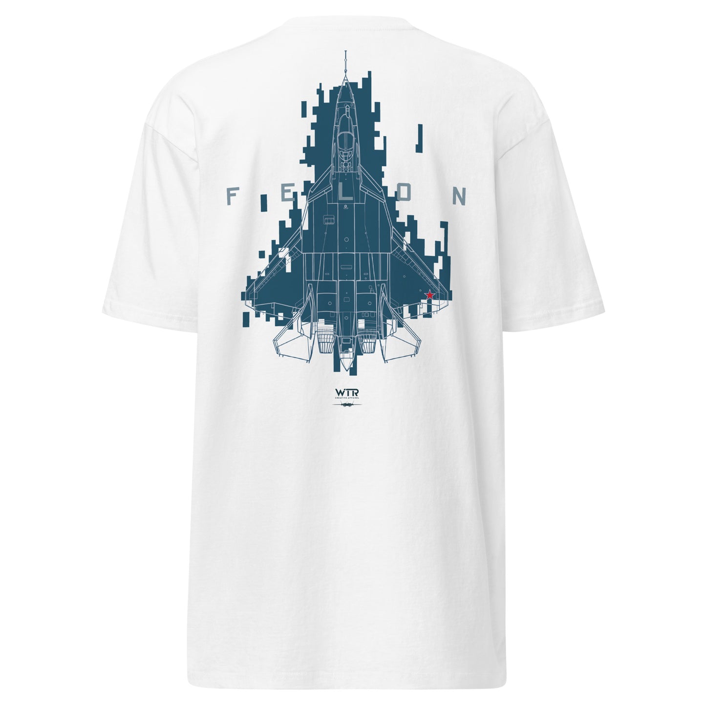 Sukhoi Su-57 T-50 Felon Camouflage Study– Hand-drawn Heavyweight White T-shirt.