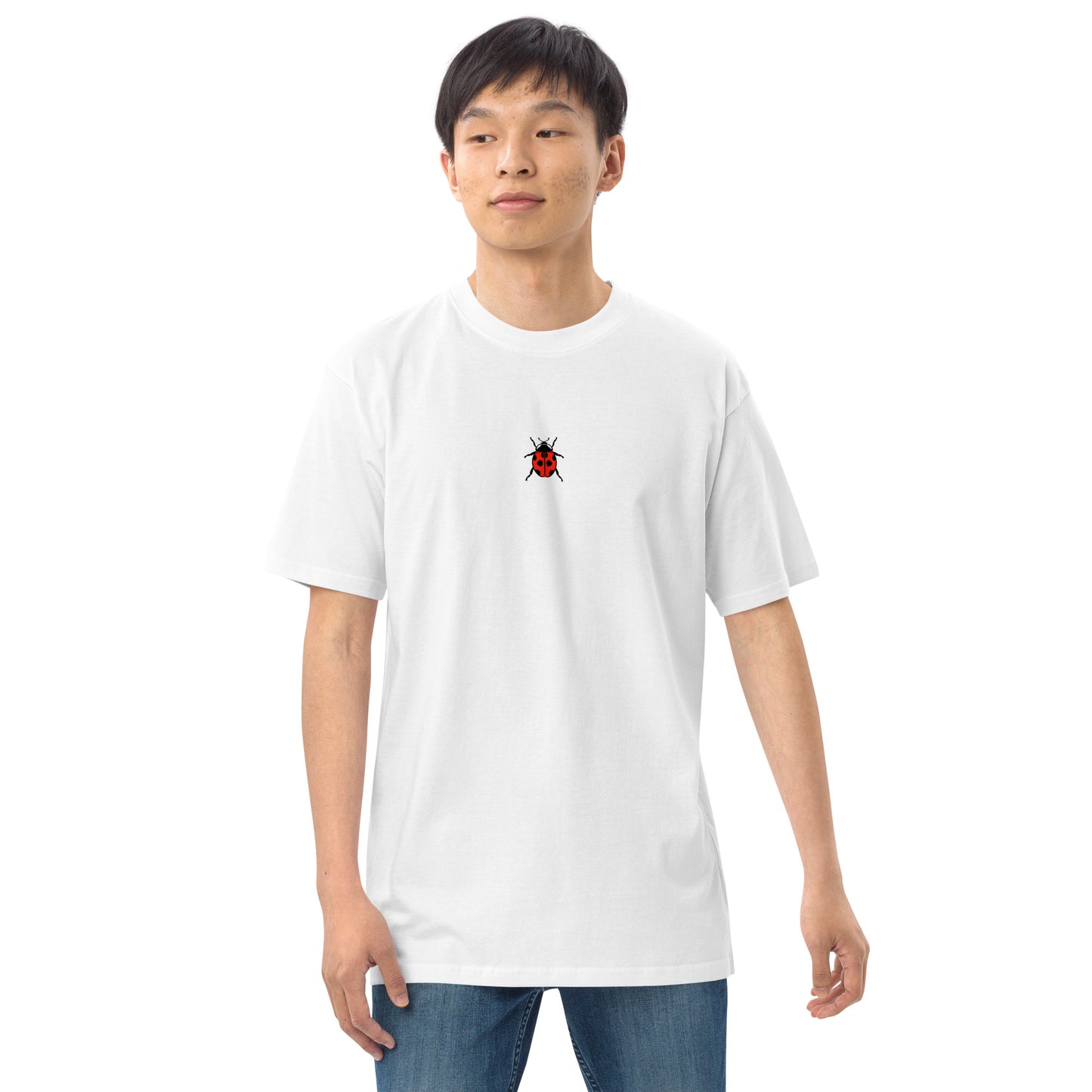 Coccinella septempunctata Ladybird Hand-Drawn Schematic White T-Shirt