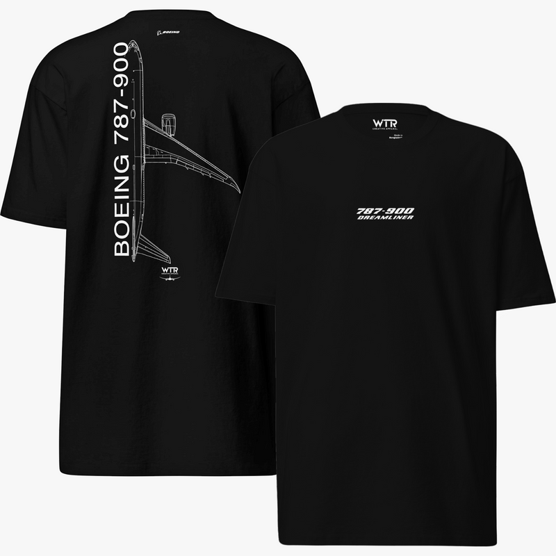 BOEING 787-900 DREAMLINER — hand-drawn HEAVYWEIGHT T-SHIRT. artwork.
