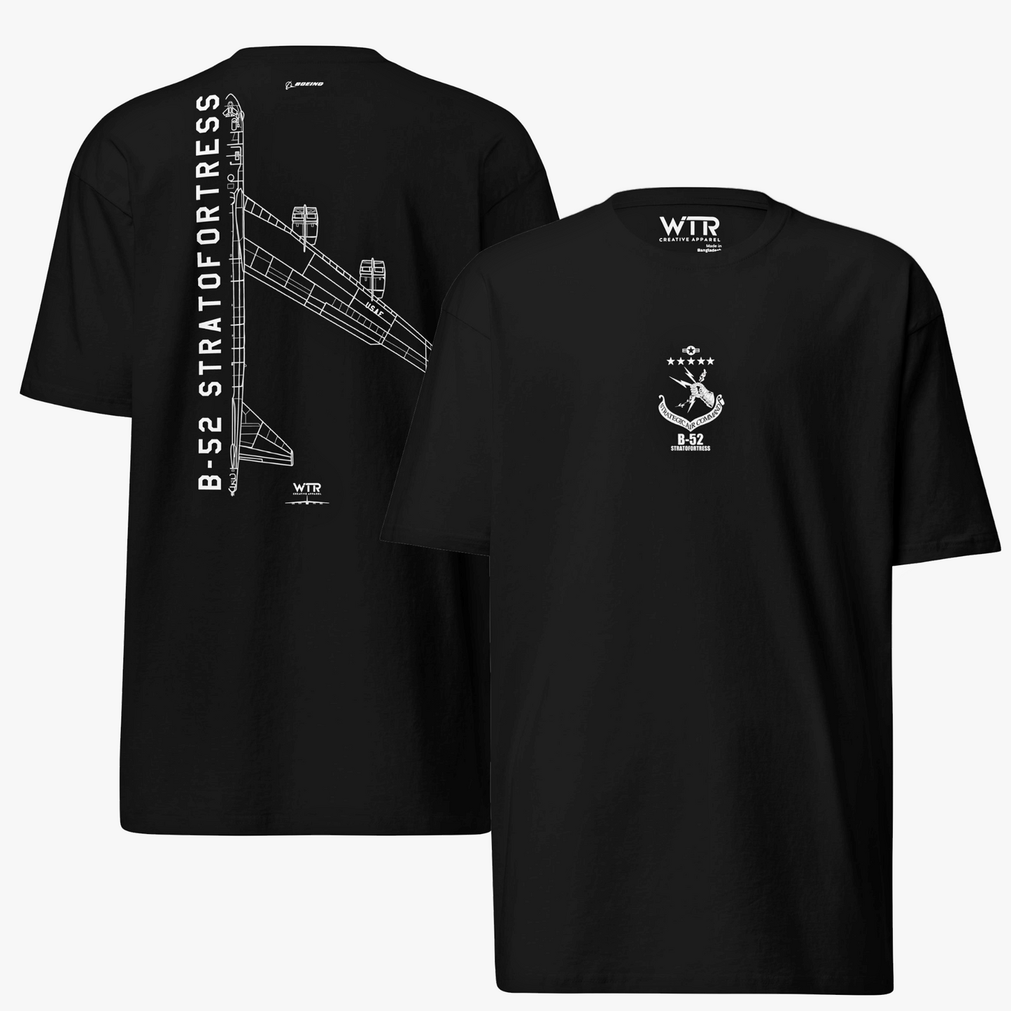 BOEING B-52 STRATOFORTRESS – HAND-DRAWN STRATEGIC BOMBER HEAVYWEIGHT T-SHIRT.