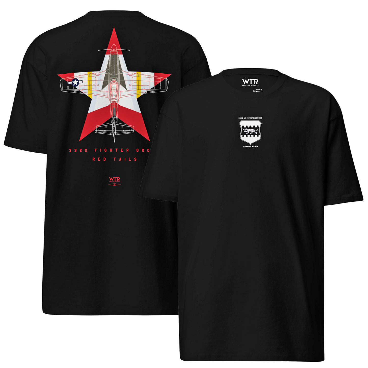 NORTH AMERICAN P-51D MUSTANG - 332ND EXPEDITIONARY OPERATIONS GROUP LIVERY EDITION (RED TAILS) — hand-drawn artwork printed on heavyweight T-shirt; special livery.