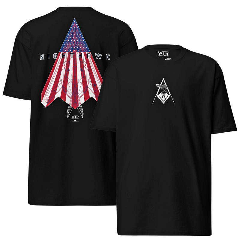 LOCKHEED MARTIN SKUNKWORKS F-117 NIGHTHAWK - 'LAST FLIGHT/ MURICA' LIVERY — HEAVYWEIGHT T-SHIRT.