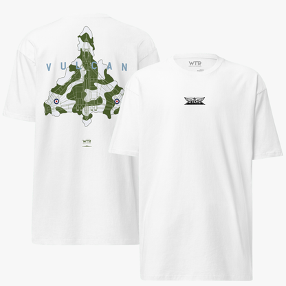 AVRO VULCAN BOMBER – XH558 CAMOUFLAGE STUDY HEAVYWEIGHT T-SHIRT.