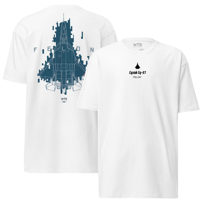SUKHOI SU‑57 FELON - DIGITAL PIXEL 1 CAMOUFLAGE STUDY — hand-drawn DESIGN artwork printed on heavyweight T-shirt; camouflage study.