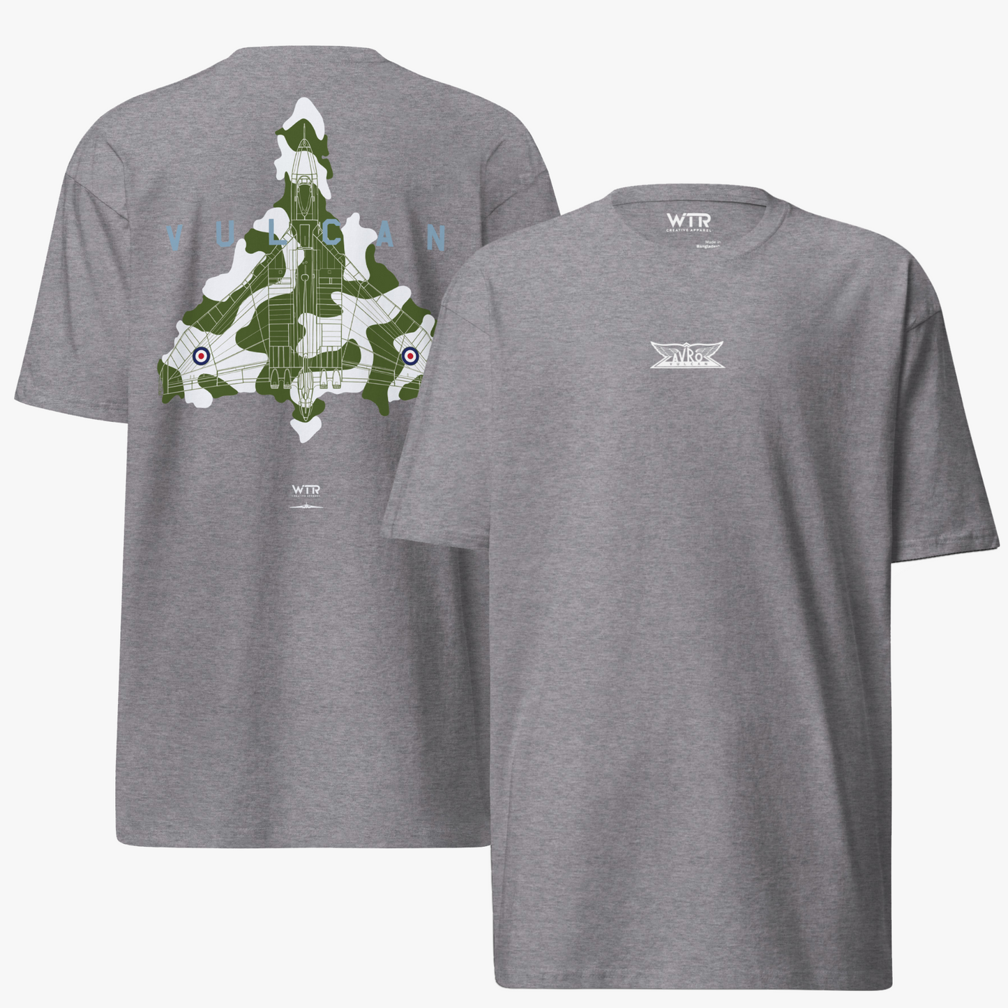AVRO VULCAN BOMBER – XH558 CAMOUFLAGE STUDY HEAVYWEIGHT T-SHIRT.